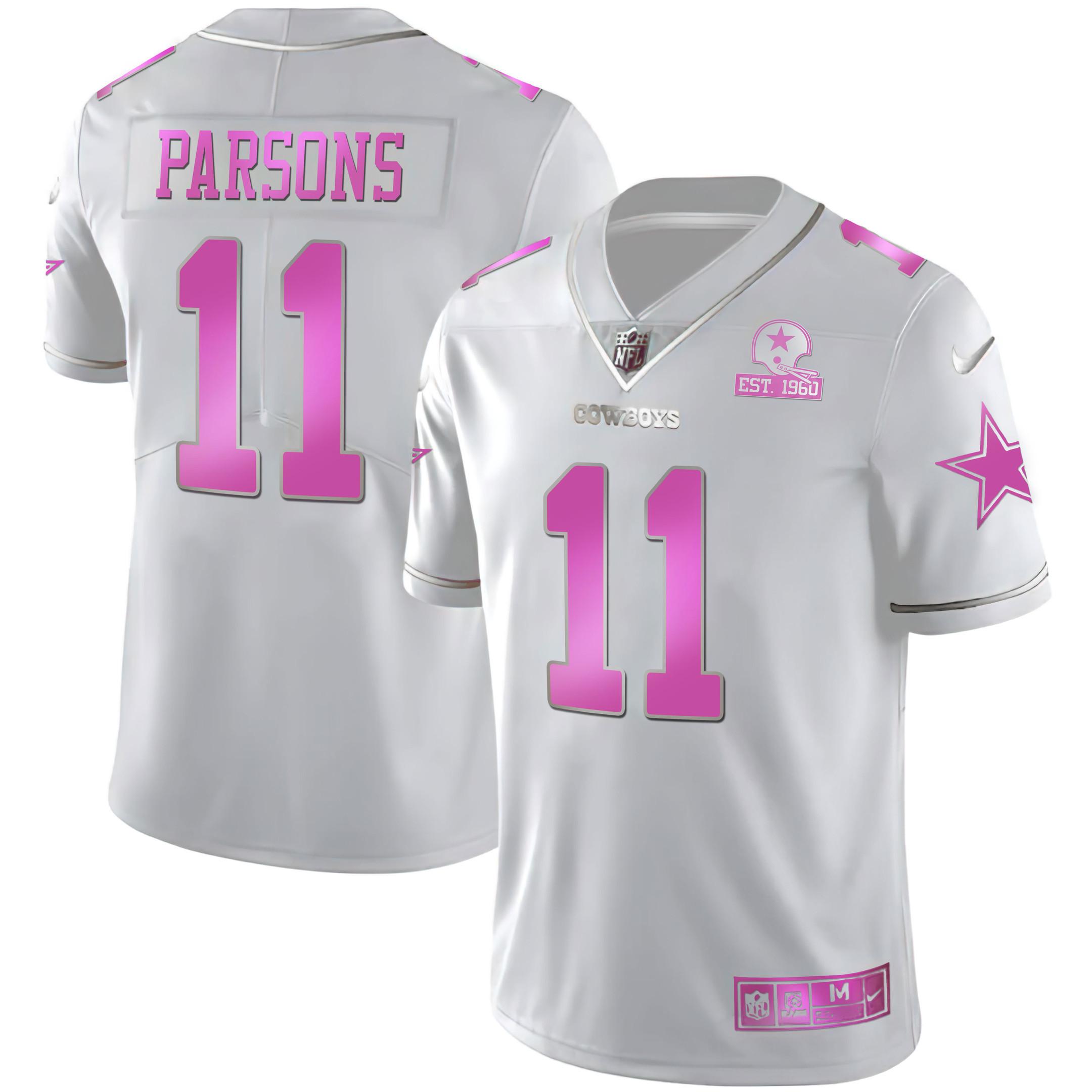 Micah Parsons Men's Micah Parsons Dallas Cowboys White Pink - All Stitched White Jersey - All Stitched