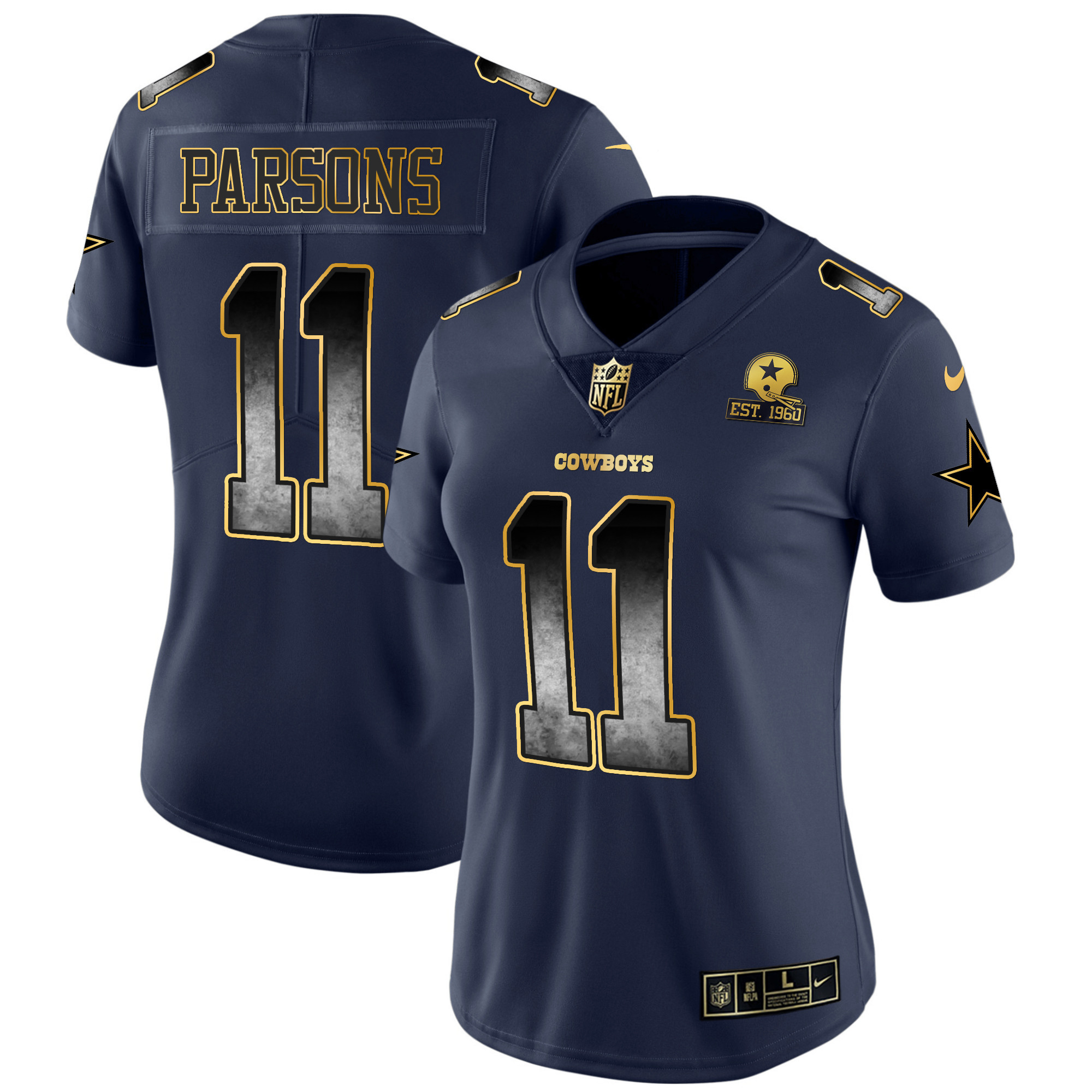 Micah Parsons Women's Dallas Cowboys Arch Smoke Vapor Navy Jersey - All Stitched