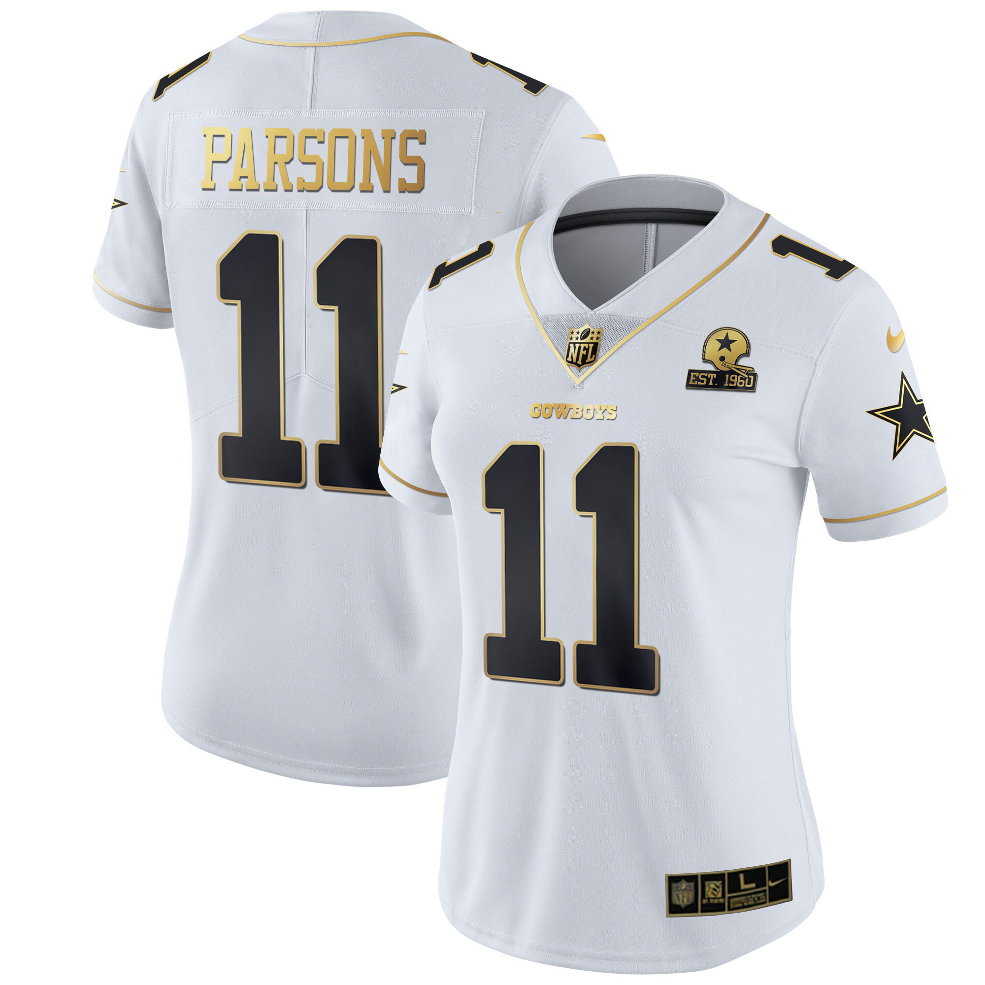 Micah Parsons Women's Dallas Cowboys Black Gold & White Gold - All Stitched White Gold Jersey - All Stitched