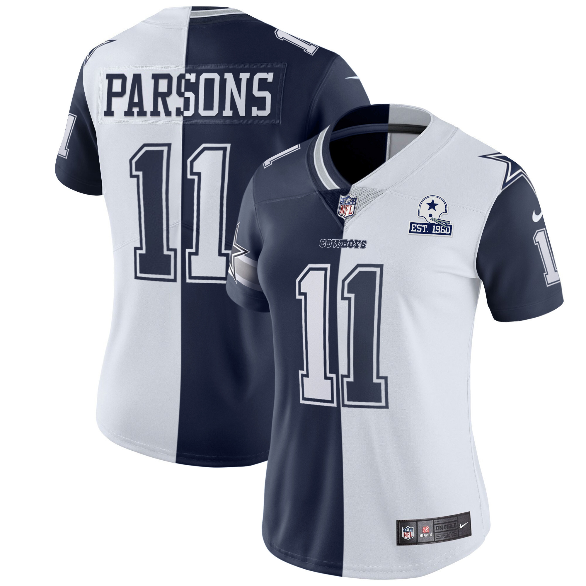 Micah Parsons Women's Dallas Cowboys Split White Navy Est 1960 Patch - All Stitched Split Jersey - All Stitched