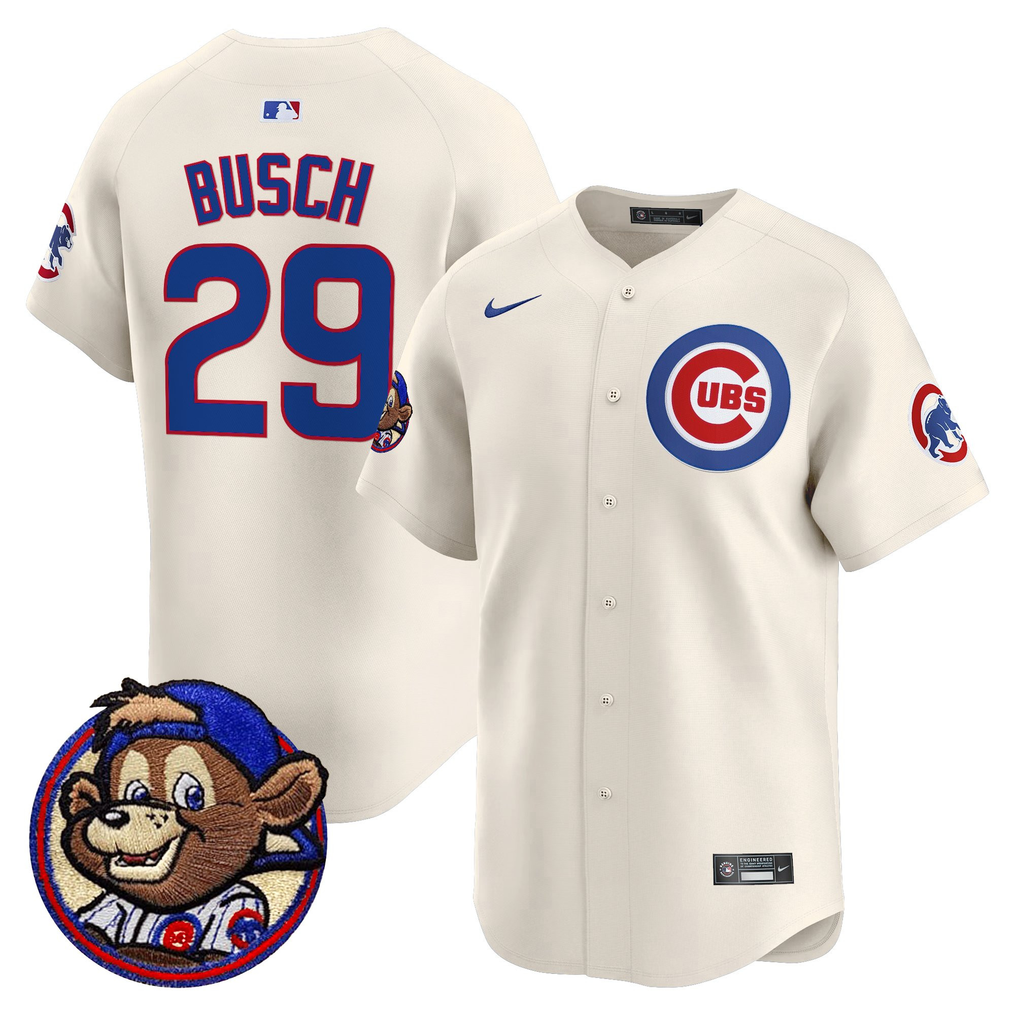 Michael Busch Men's Chicago Cubs Clark Patch Vapor Premier Limited Cream Jersey - All Stitched