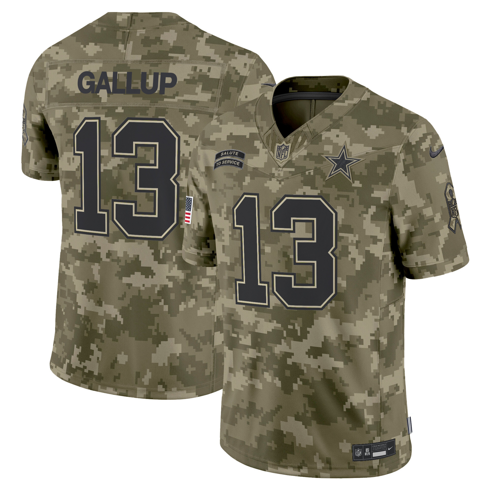 Michael Gallup Men's Dallas Cowboys 2024 Salute to Service Vapor Limited Olive Camo Jersey - All Stitched