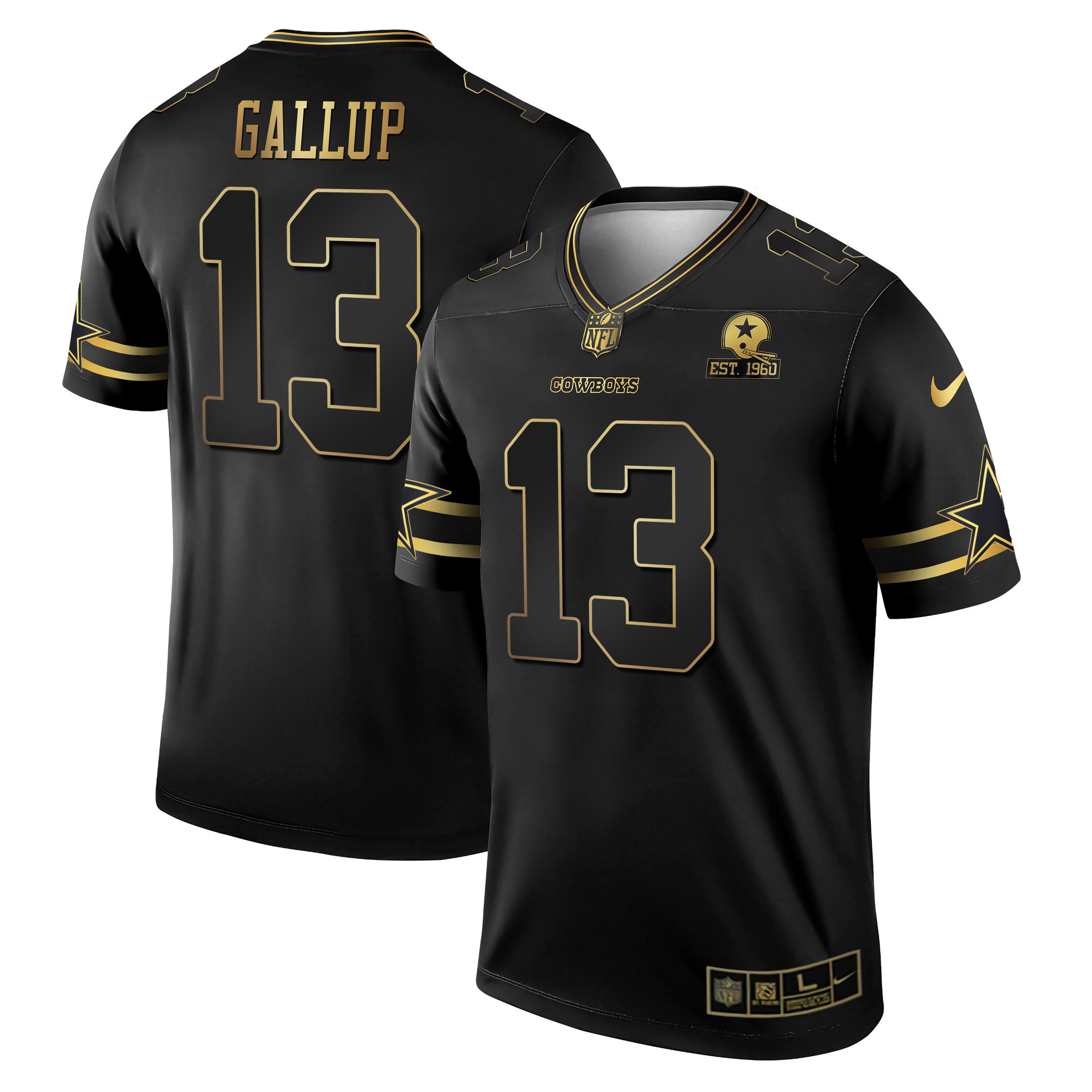 Michael Gallup Men's Dallas Cowboys Black & White Gold Game Team Est 1960 Patch - All Stitched Black Gold Jersey - All Stitched