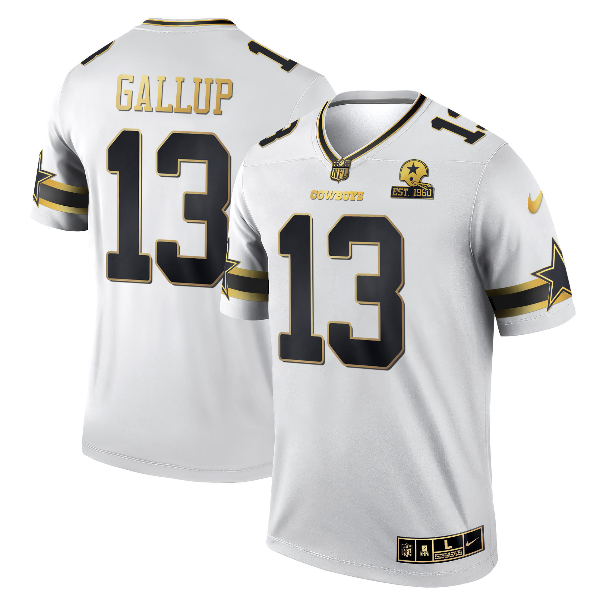 Michael Gallup Men's Dallas Cowboys Black & White Gold Game Team Est 1960 Patch - All Stitched White Gold Jersey - All Stitched