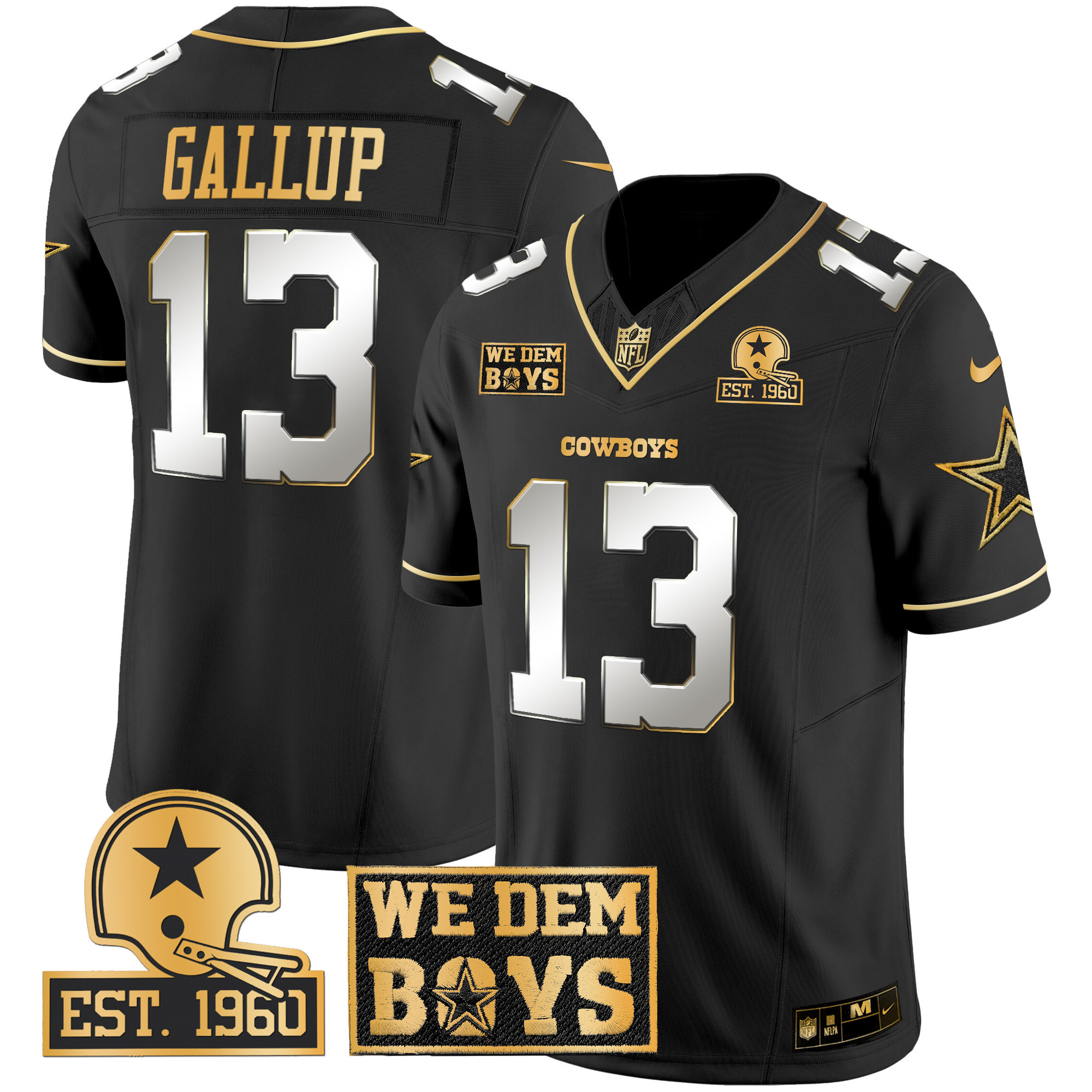Michael Gallup Men's Dallas Cowboys Est. 1960 & We Dem Boyz Patch Gold Vapor Limited Black Limited Jersey - All Stitched