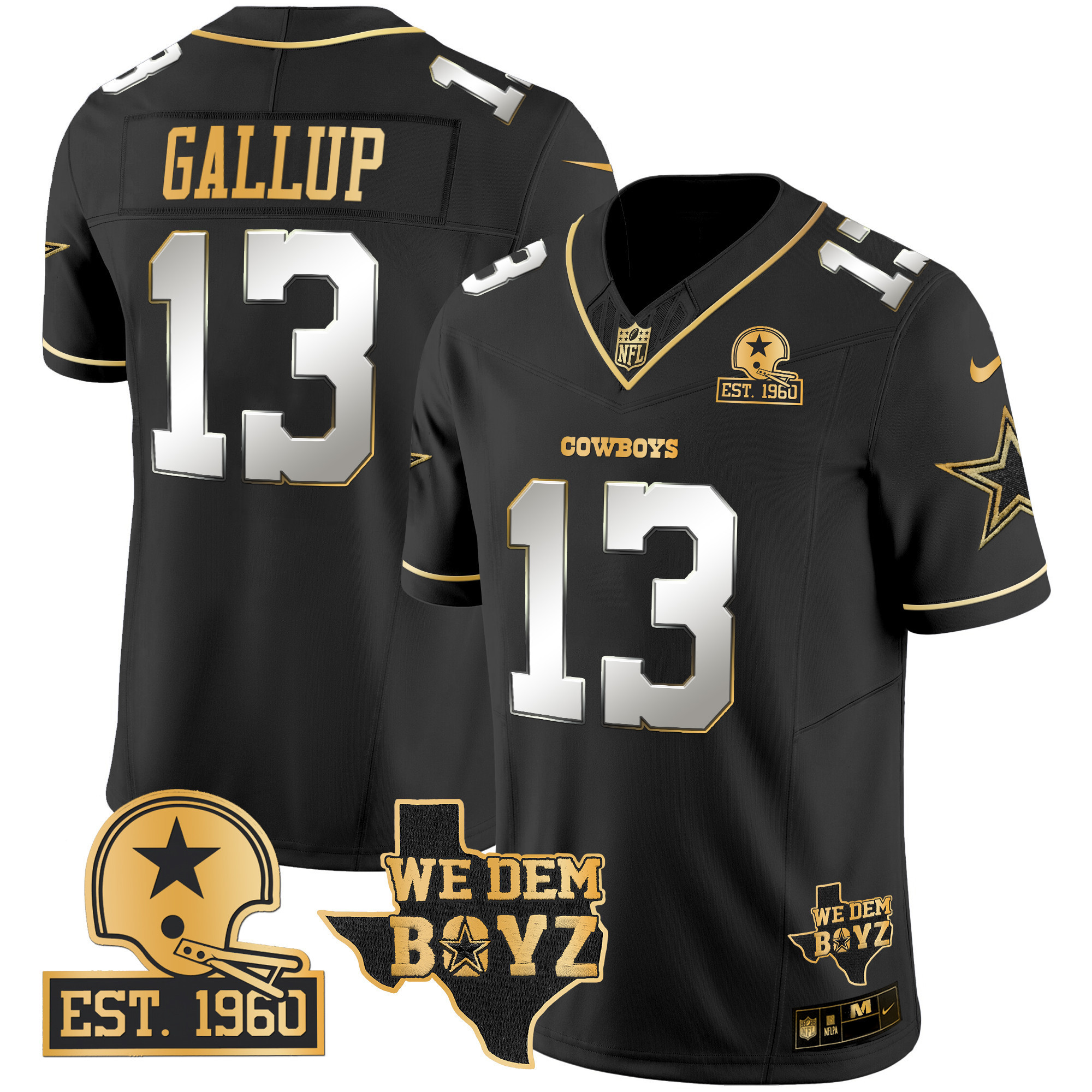 Michael Gallup Men's Dallas Cowboys Est. 1960 & We Dem Boyz Patch Gold Vapor Limited Black Limited Jersey - All Stitched