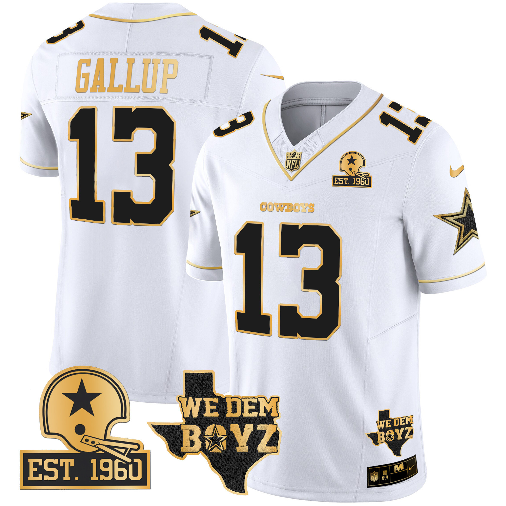 Michael Gallup Men's Dallas Cowboys Est. 1960 & We Dem Boyz Patch Gold Vapor Limited White Gold Jersey - All Stitched