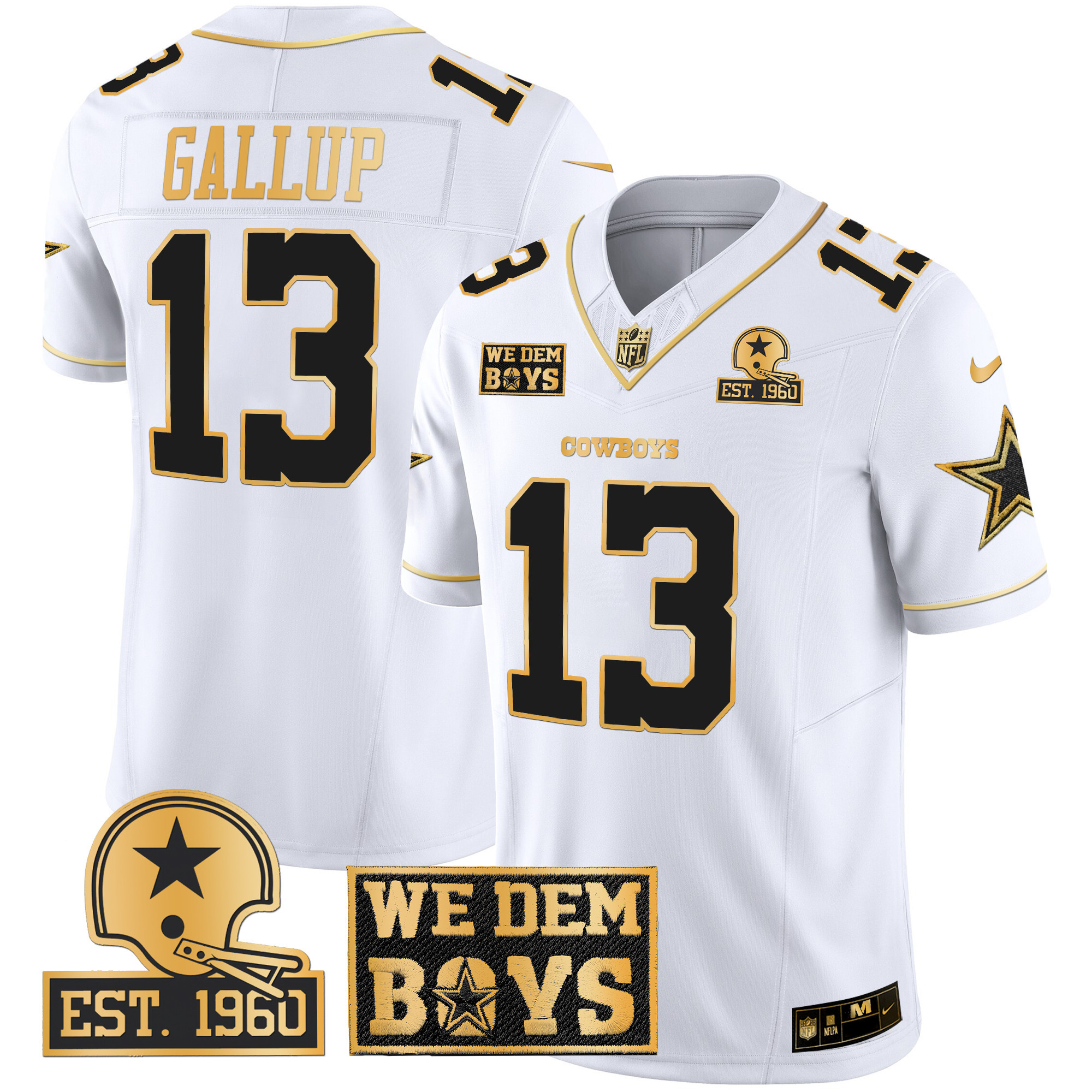 Michael Gallup Men's Dallas Cowboys Est. 1960 & We Dem Boyz Patch Gold Vapor Limited White Gold Jersey - All Stitched