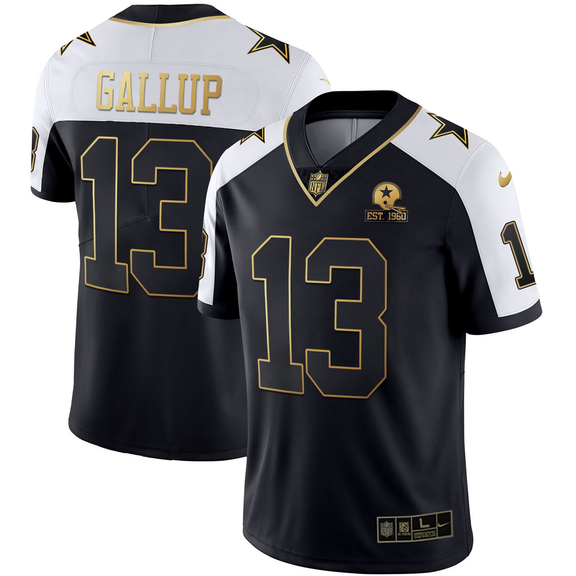 Michael Gallup Men's Dallas Cowboys Gold & Split Vapor Est 1960 Patch Black Alternate Jersey - All Stitched
