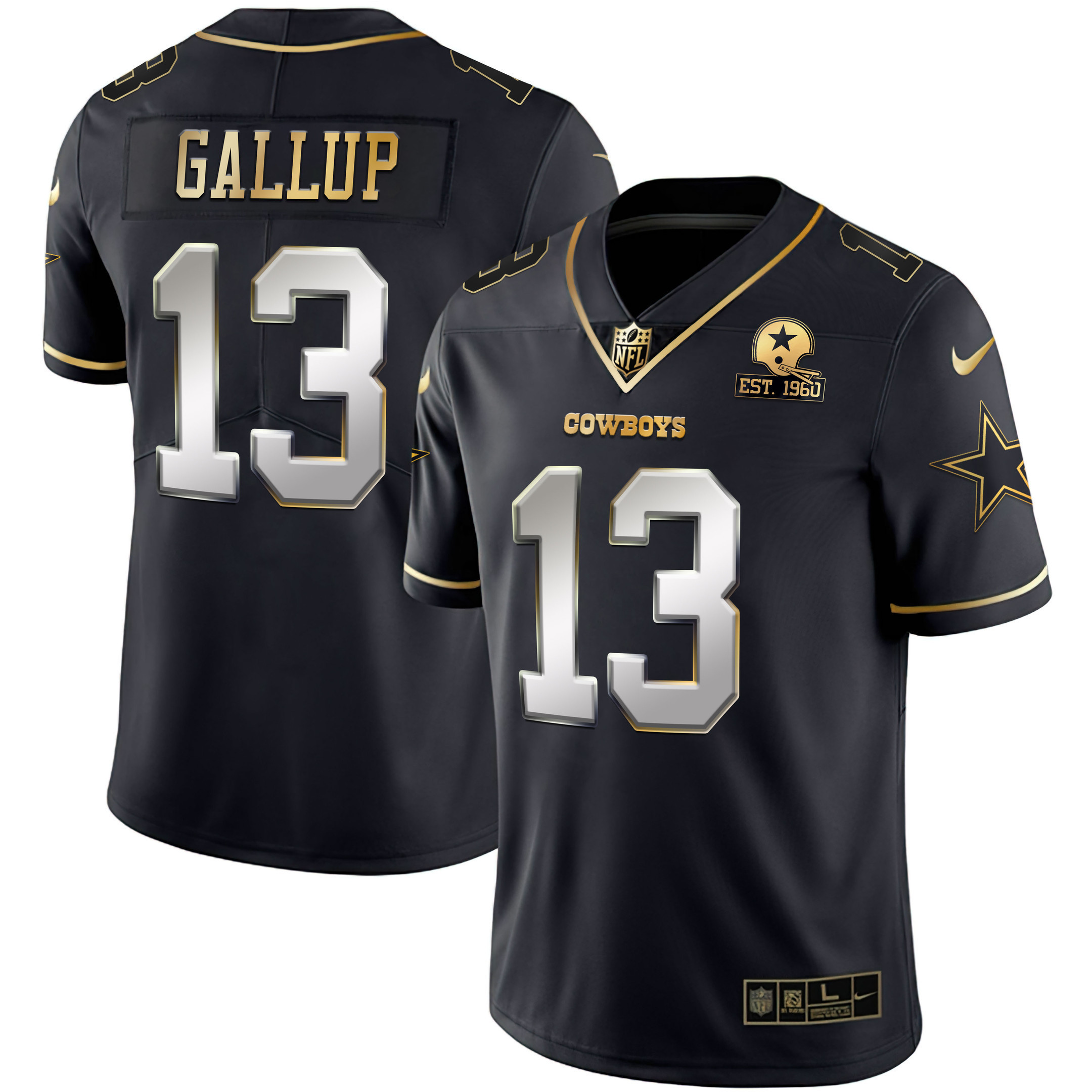 Michael Gallup Men's Dallas Cowboys Gold & Split Vapor Est 1960 Patch Black Limited Jersey - All Stitched