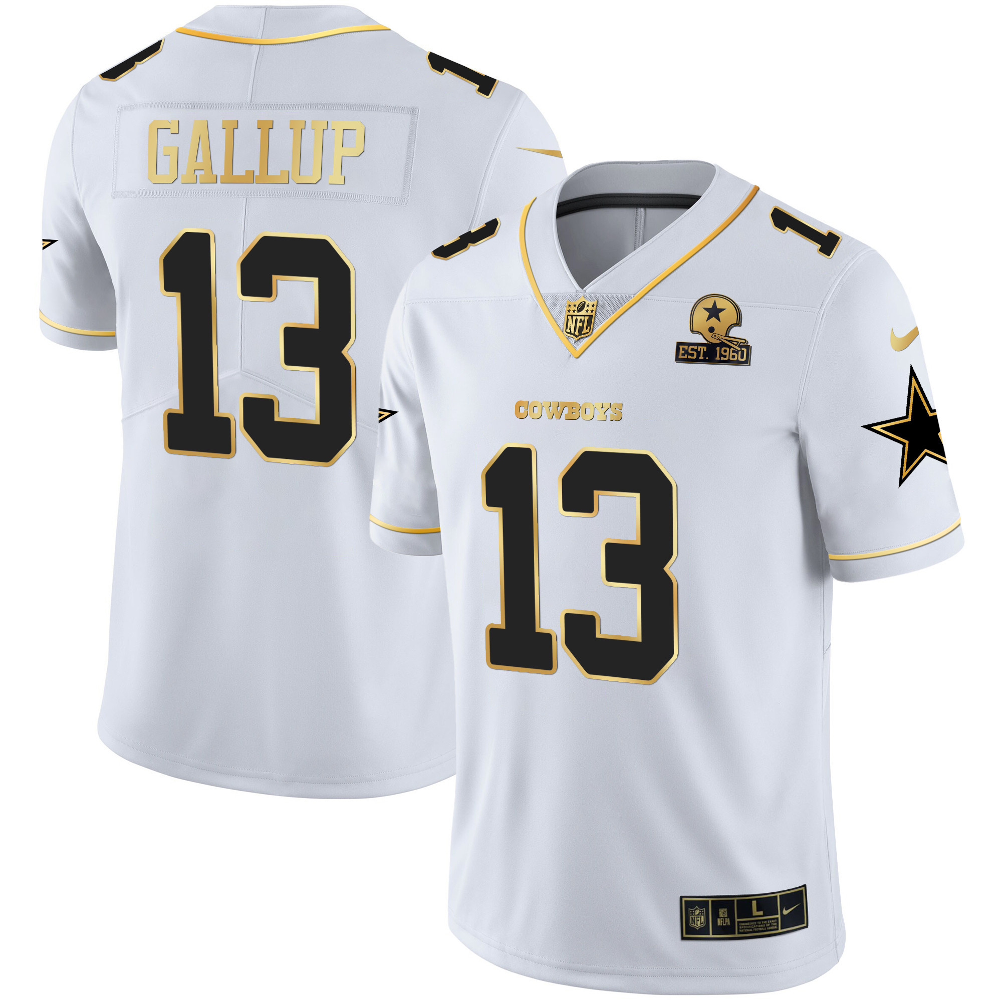 Michael Gallup Men's Dallas Cowboys Gold & Split Vapor Est 1960 Patch White Gold Jersey - All Stitched