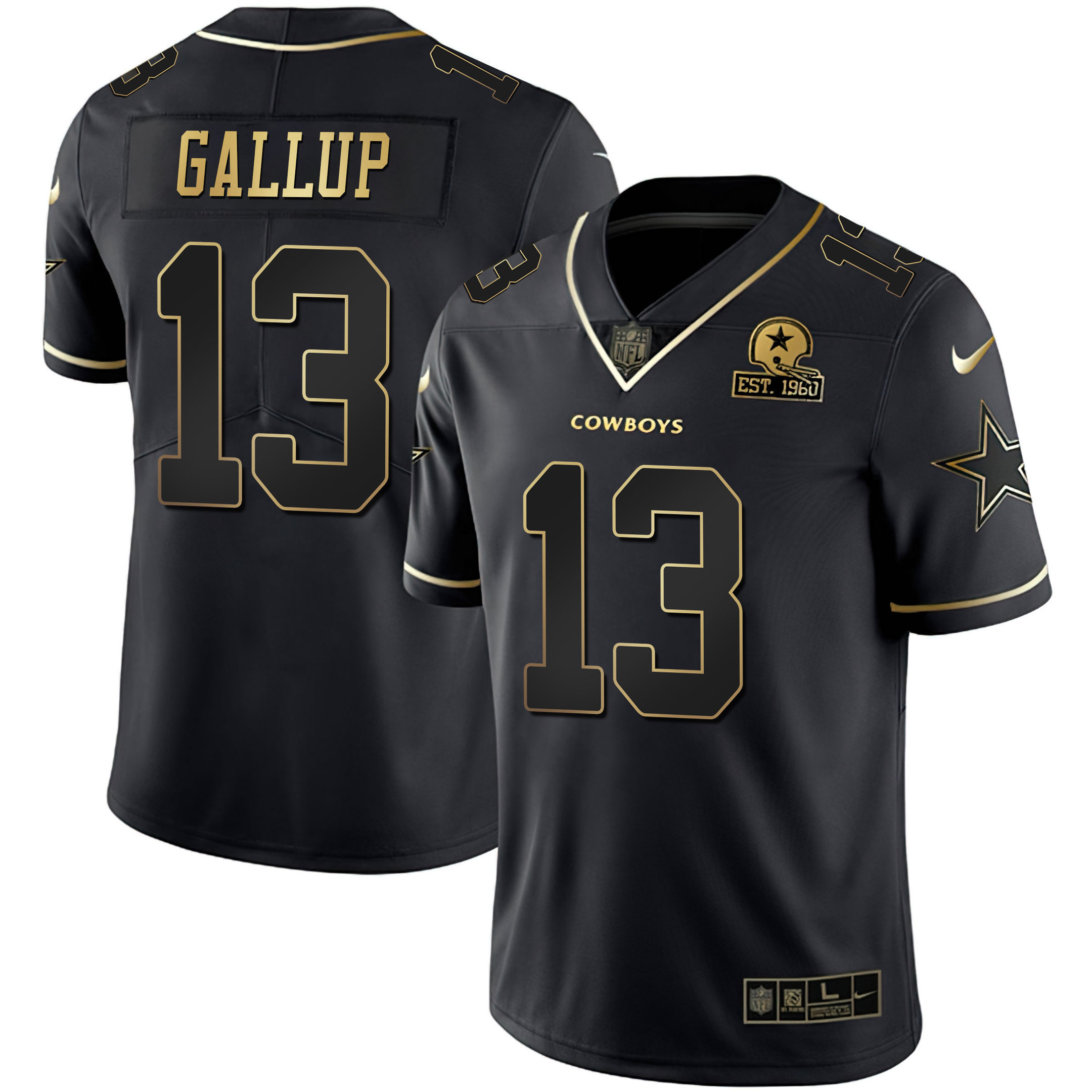 Michael Gallup Men's Dallas Cowboys Gold & Split Vapor Limited Est 1960 Patch - All Stitched Black Gold Jersey - All Stitched
