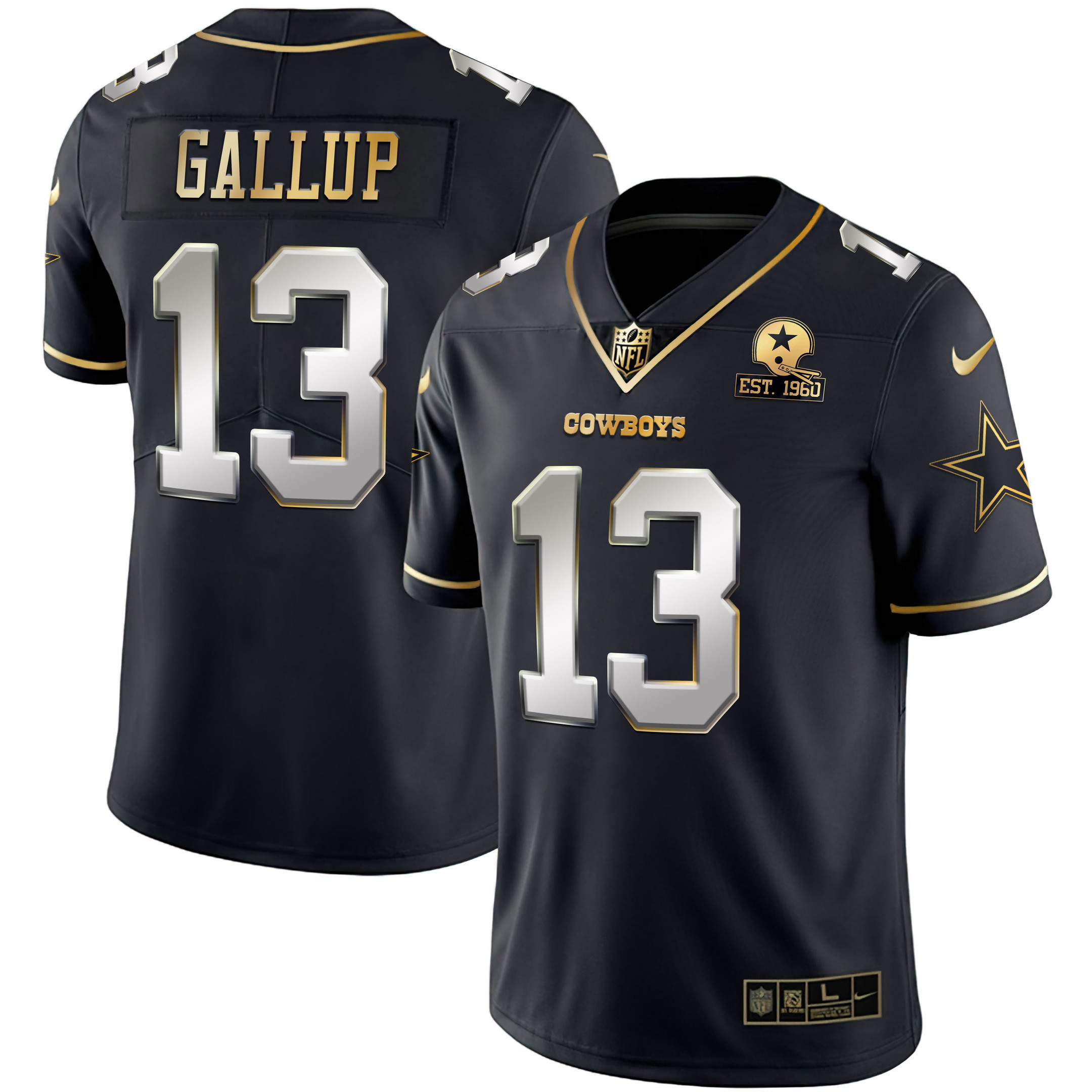 Michael Gallup Men's Dallas Cowboys Gold & Split Vapor Limited Est 1960 Patch - All Stitched Black Limited Jersey - All Stitched