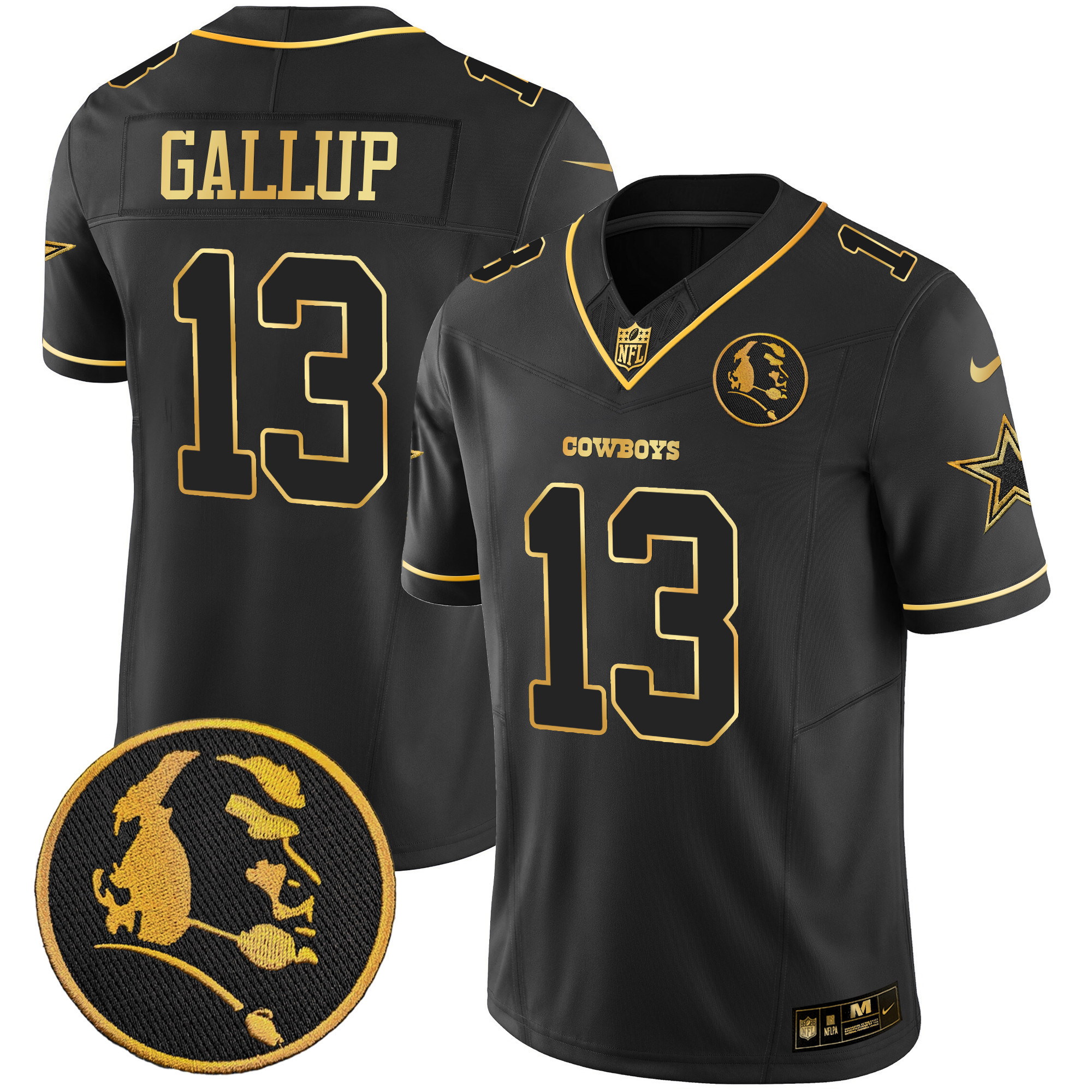 Michael Gallup Men's Dallas Cowboys John Madden Patch Gold Vapor Black Gold Jersey - All Stitched