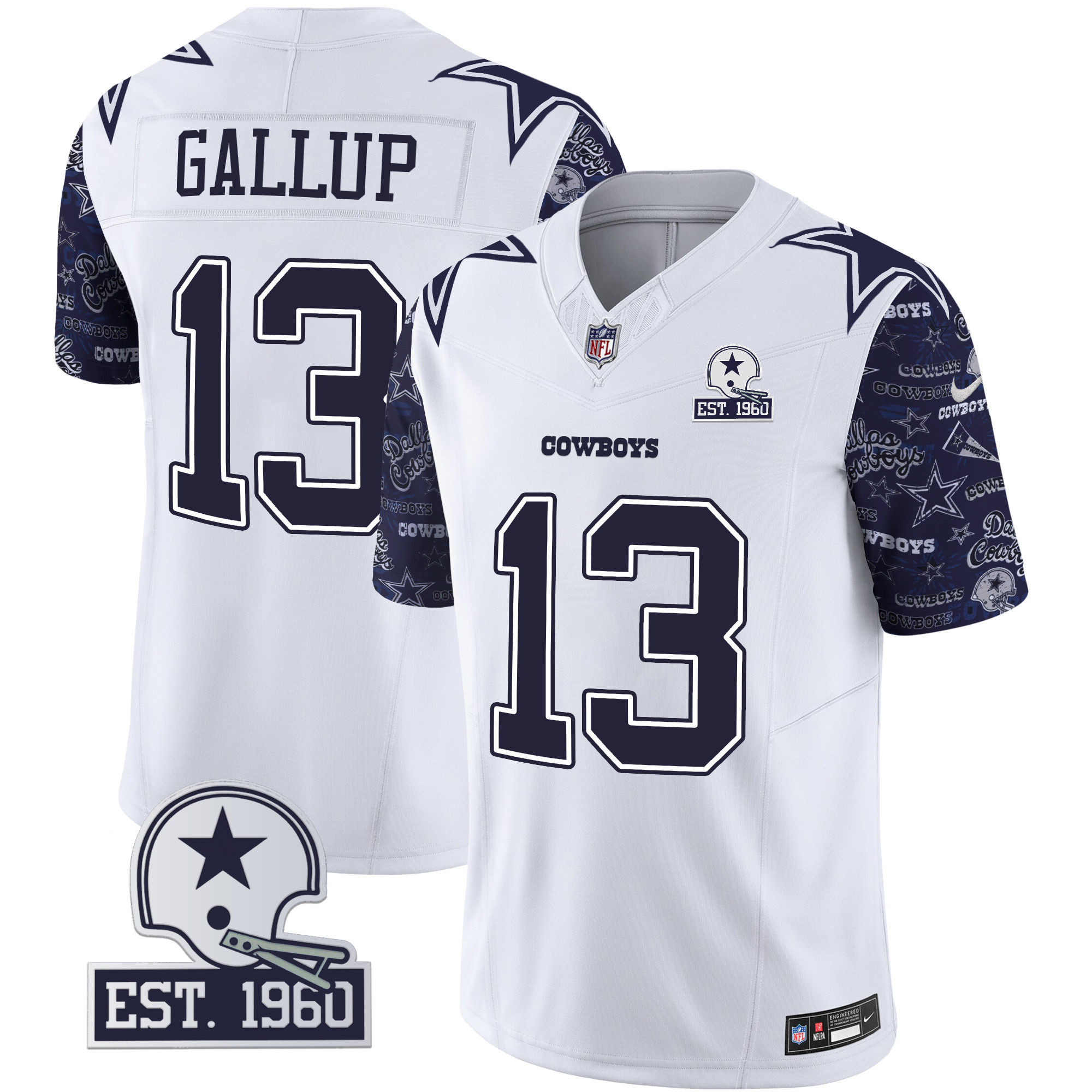 Michael Gallup Men's Dallas Cowboys Pattern Style Vapor Limited Navy Sleeves Jersey - All Stitched