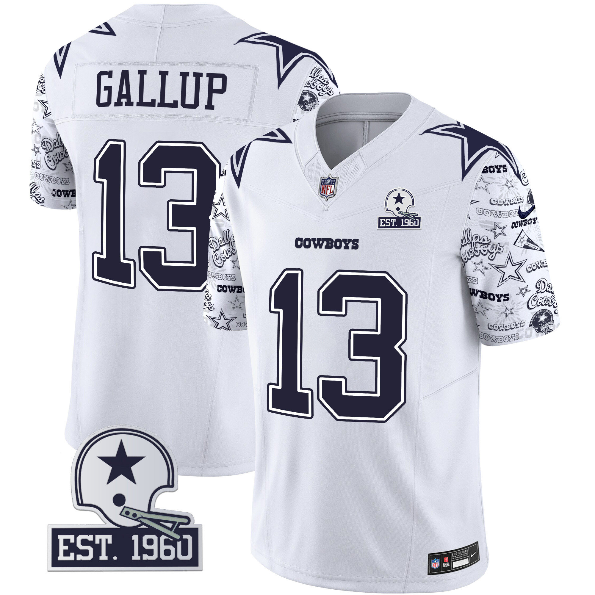 Michael Gallup Men's Dallas Cowboys Pattern Style Vapor Limited White Jersey - All Stitched