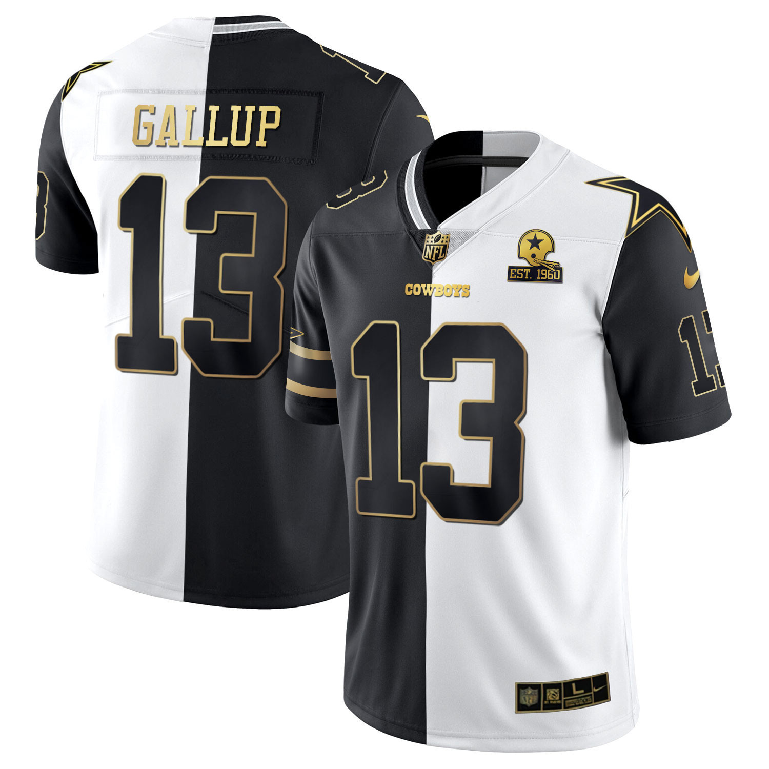 Michael Gallup Men's Dallas Cowboys Split Est 1960 Patch - All Stitched Black White Gold Jersey - All Stitched