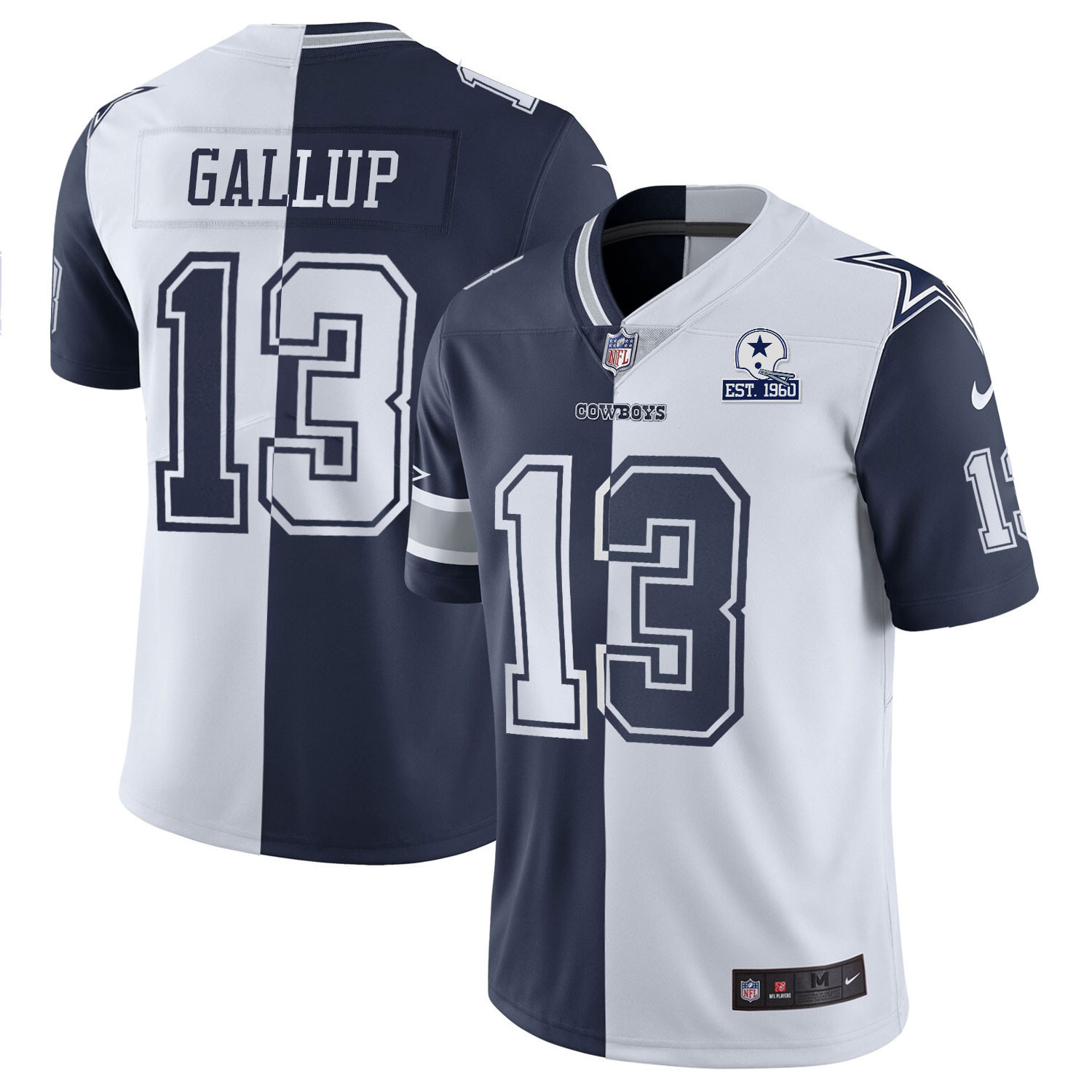 Michael Gallup Men's Dallas Cowboys Split Est 1960 Patch - All Stitched Navy White Jersey - All Stitched