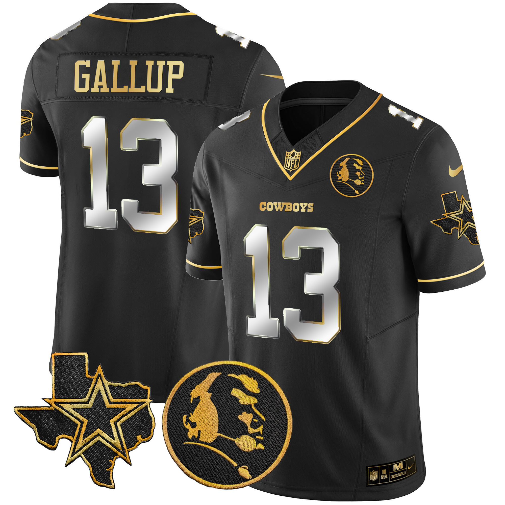 Michael Gallup Men's Dallas Cowboys Texas & John Madden Patch Gold Vapor Black Limited Jersey - All Stitched
