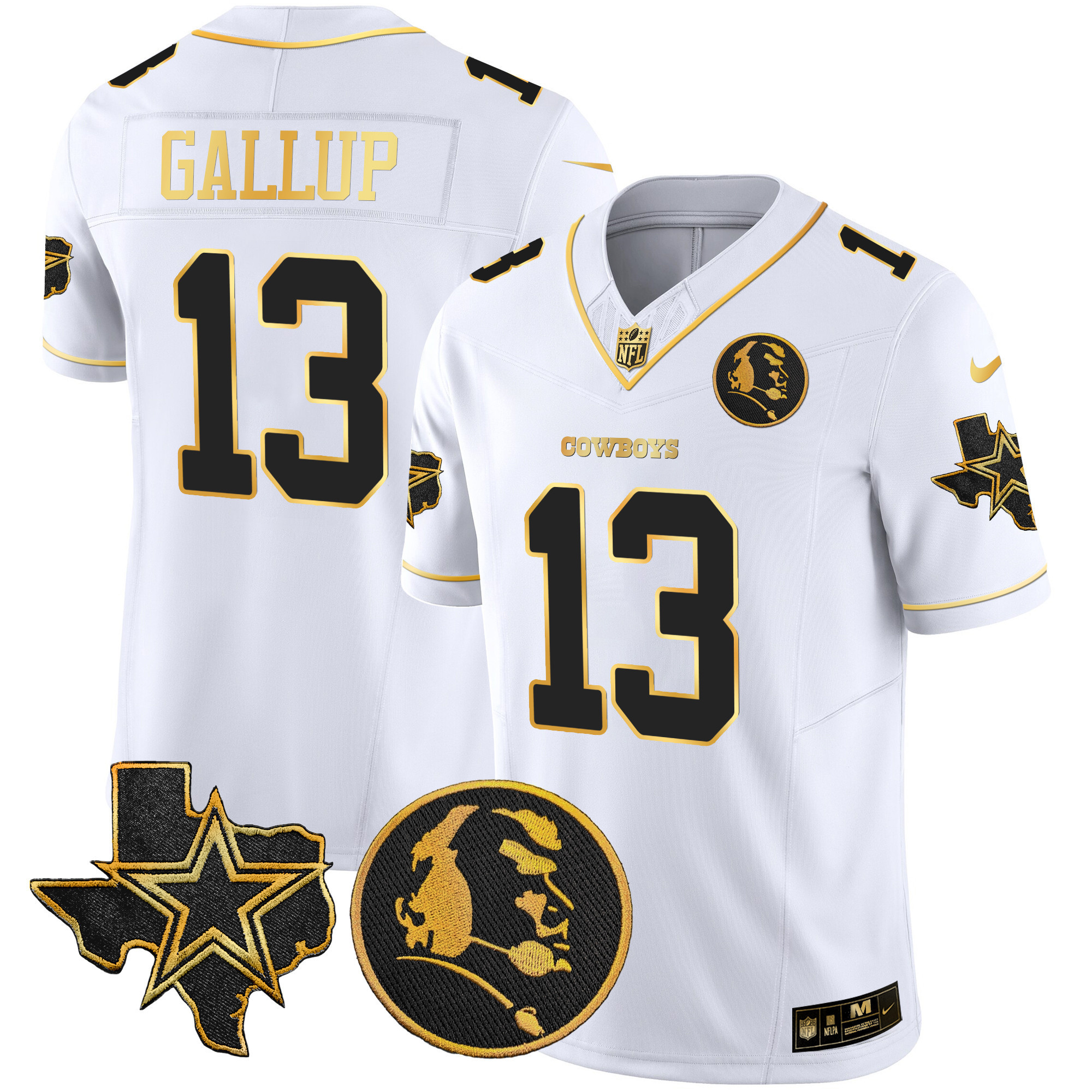 Michael Gallup Men's Dallas Cowboys Texas & John Madden Patch Gold Vapor White Jersey - All Stitched