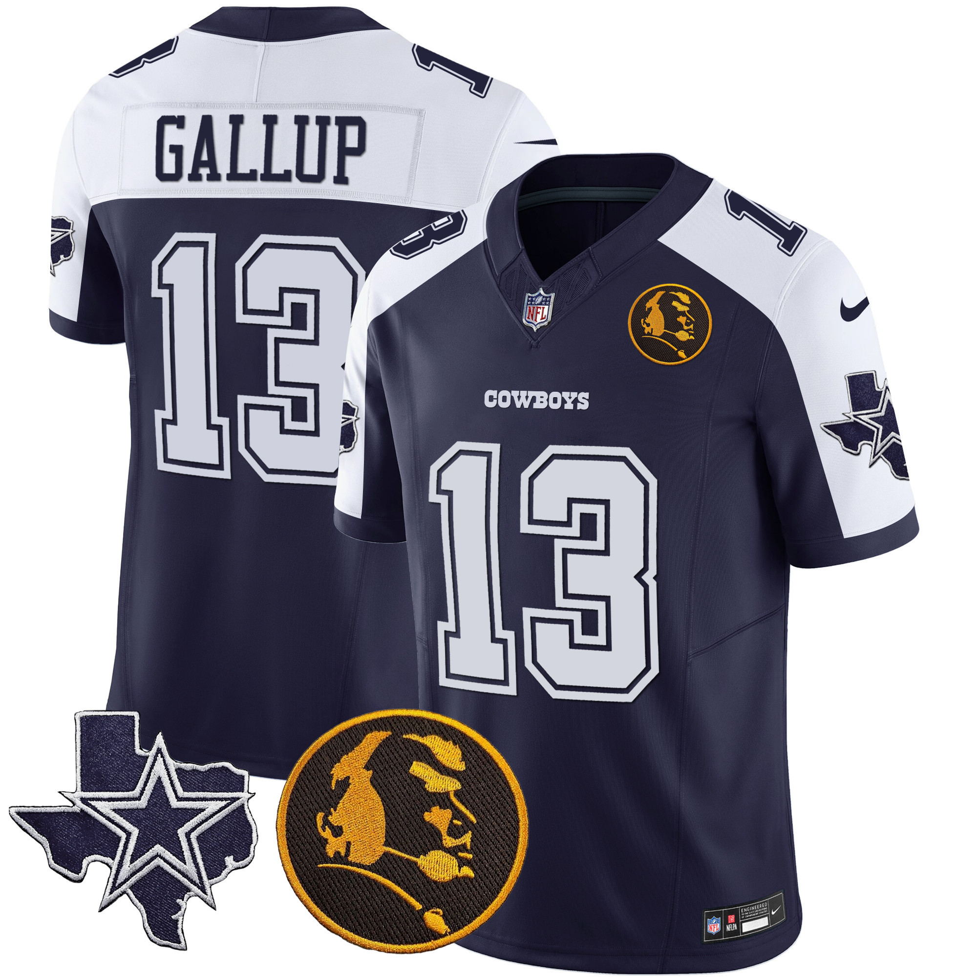 Michael Gallup Men's Dallas Cowboys Texas & John Madden Patch Vapor Alternate Navy Jersey - All Stitched