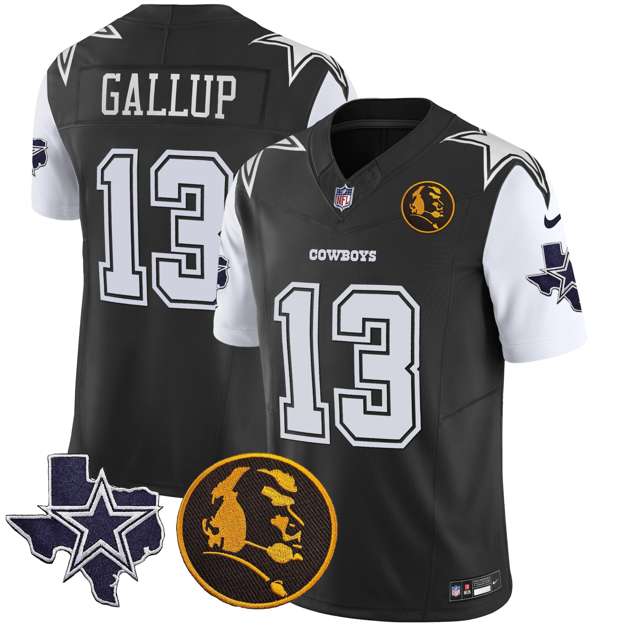 Michael Gallup Men's Dallas Cowboys Texas & John Madden Patch Vapor Black Jersey - All Stitched