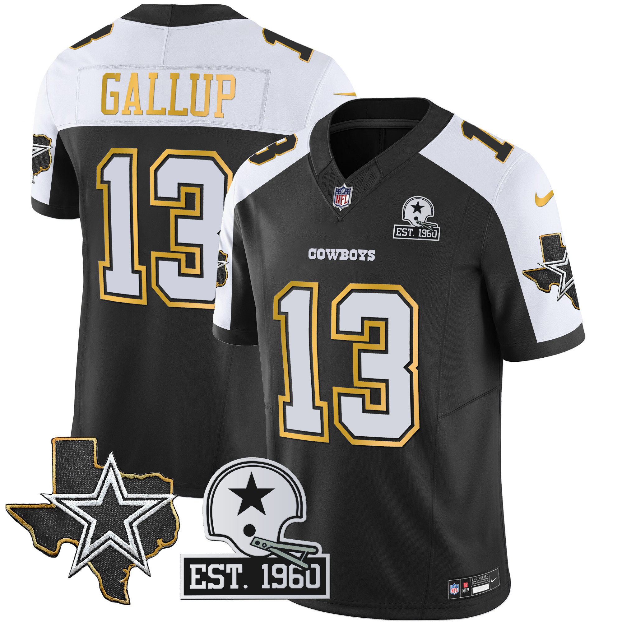 Michael Gallup Men's Dallas Cowboys Texas Patch Gold Trim Vapor Black Alternate Jersey - All Stitched