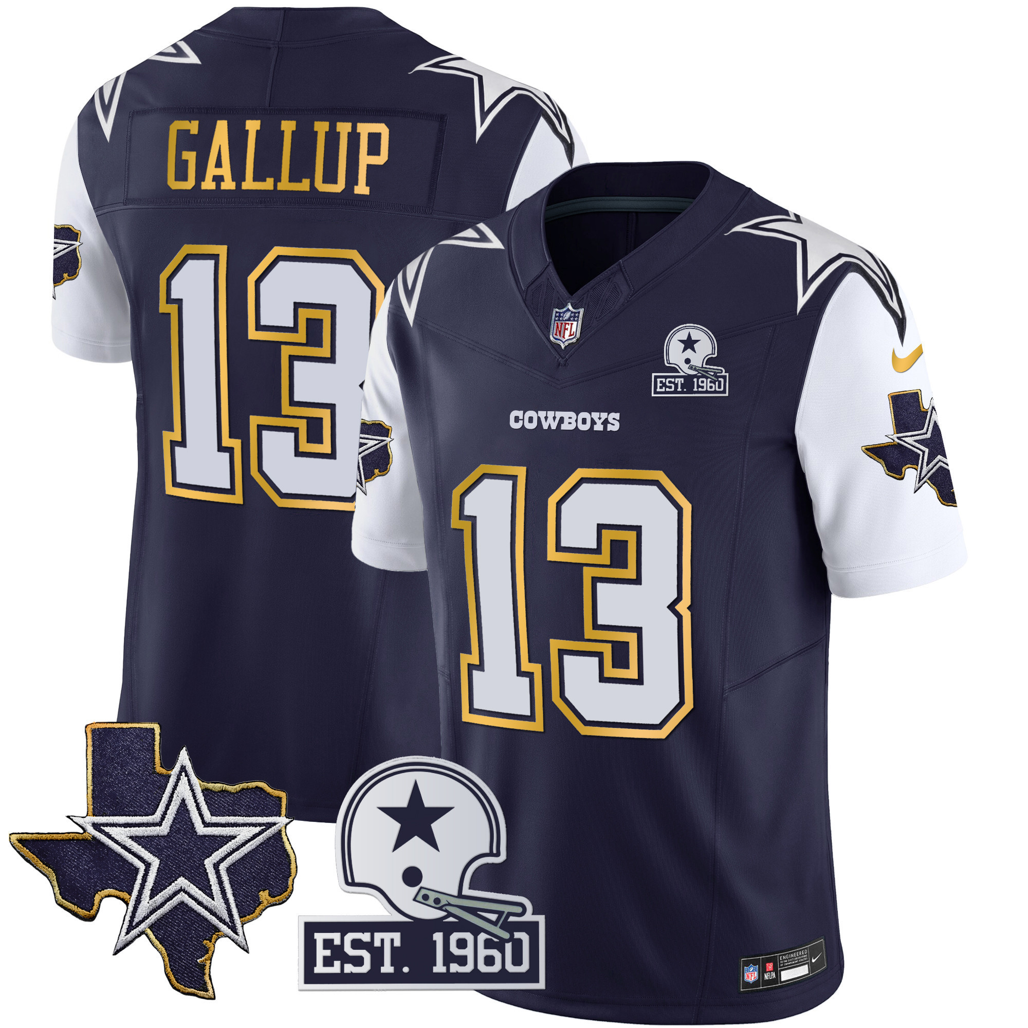Michael Gallup Men's Dallas Cowboys Texas Patch Gold Trim Vapor Navy Jersey - All Stitched