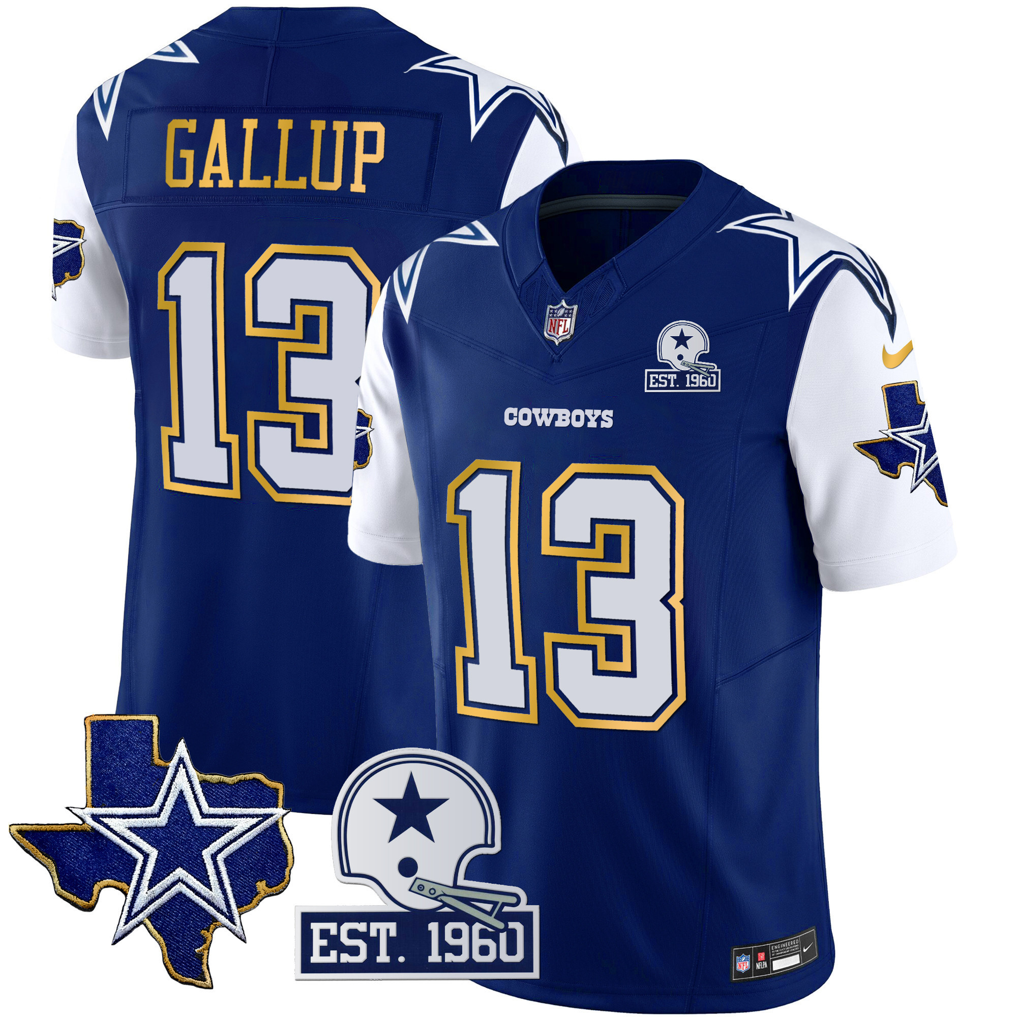 Michael Gallup Men's Dallas Cowboys Texas Patch Gold Trim Vapor Royal Jersey - All Stitched