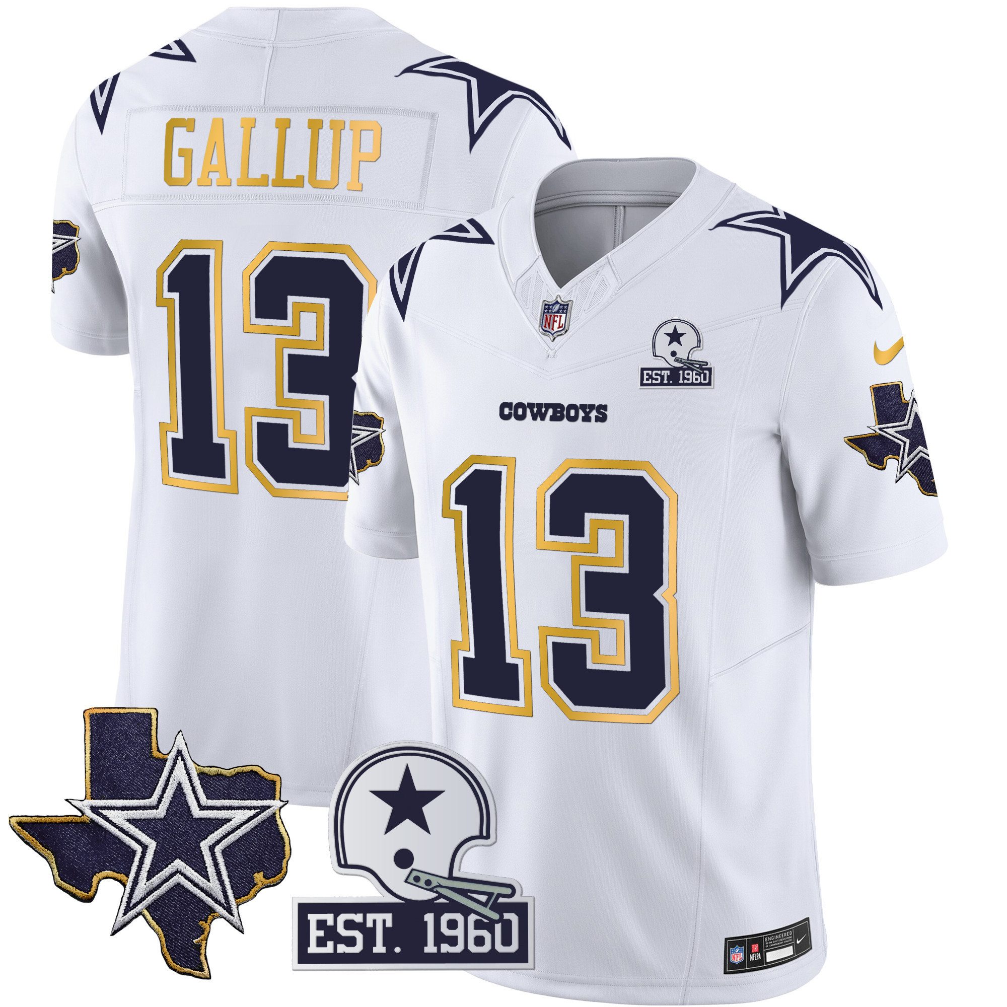 Michael Gallup Men's Dallas Cowboys Texas Patch Gold Trim Vapor White Jersey - All Stitched