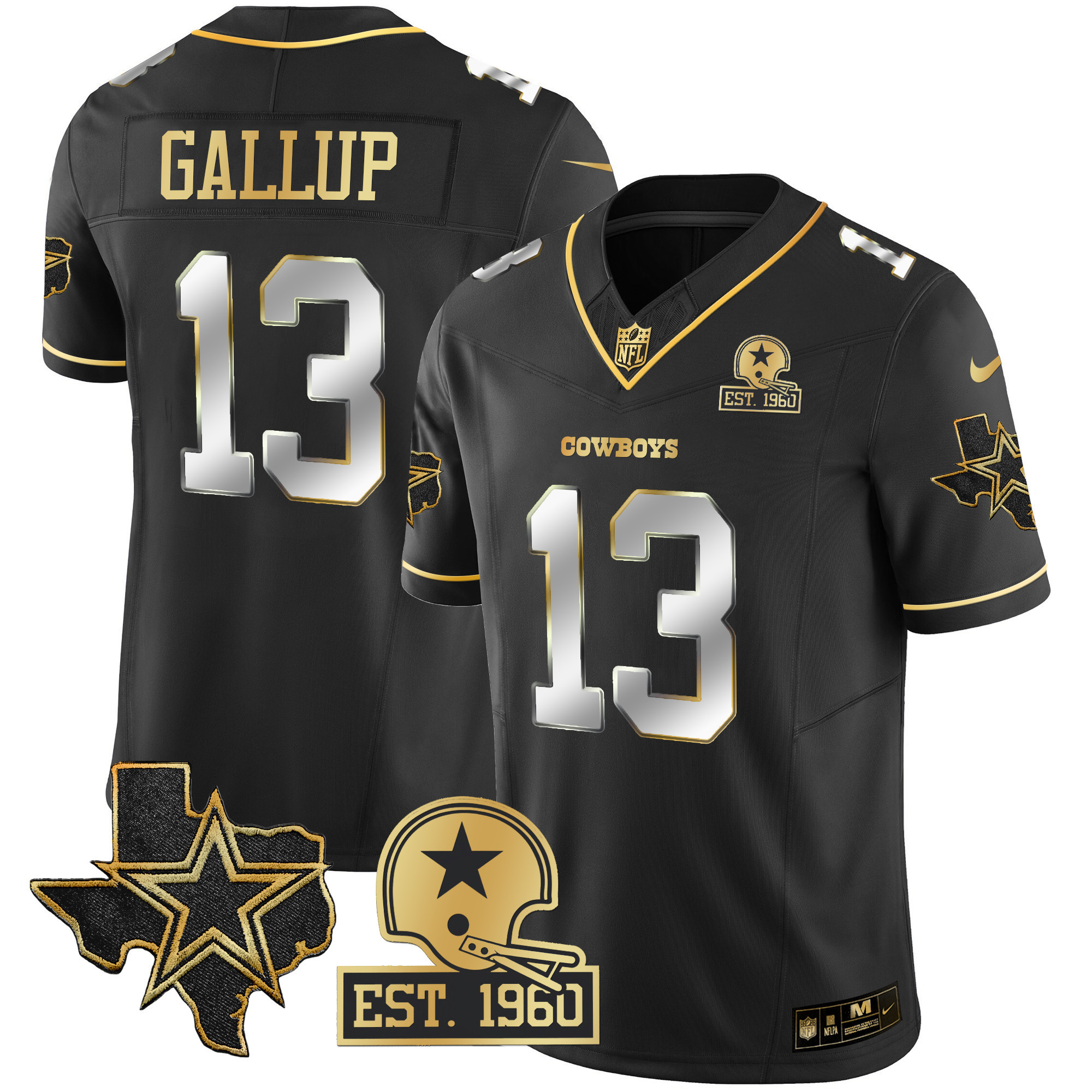 Michael Gallup Men's Dallas Cowboys Texas Patch Gold Vapor Black Limited Jersey - All Stitched