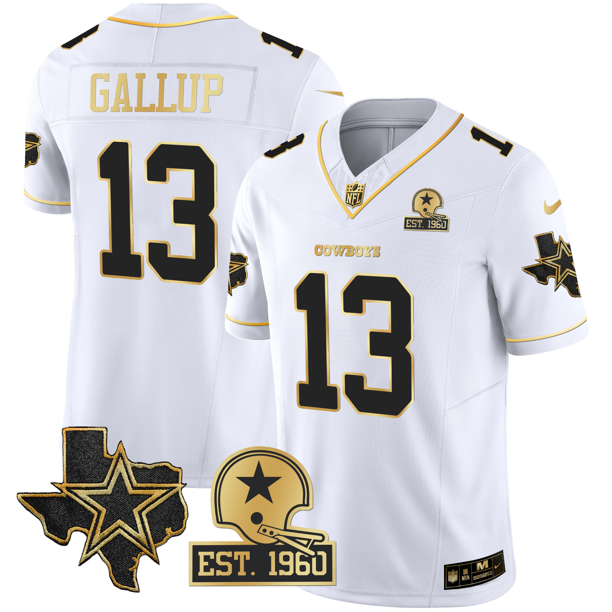 Michael Gallup Men's Dallas Cowboys Texas Patch Gold Vapor White Gold Jersey - All Stitched