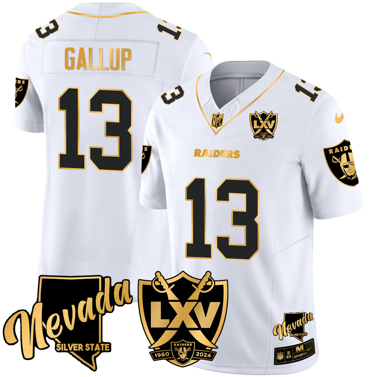 Michael Gallup Men's Las Vegas Raiders 2024 Gold Vapor Limited White Gold Jersey - All Stitched