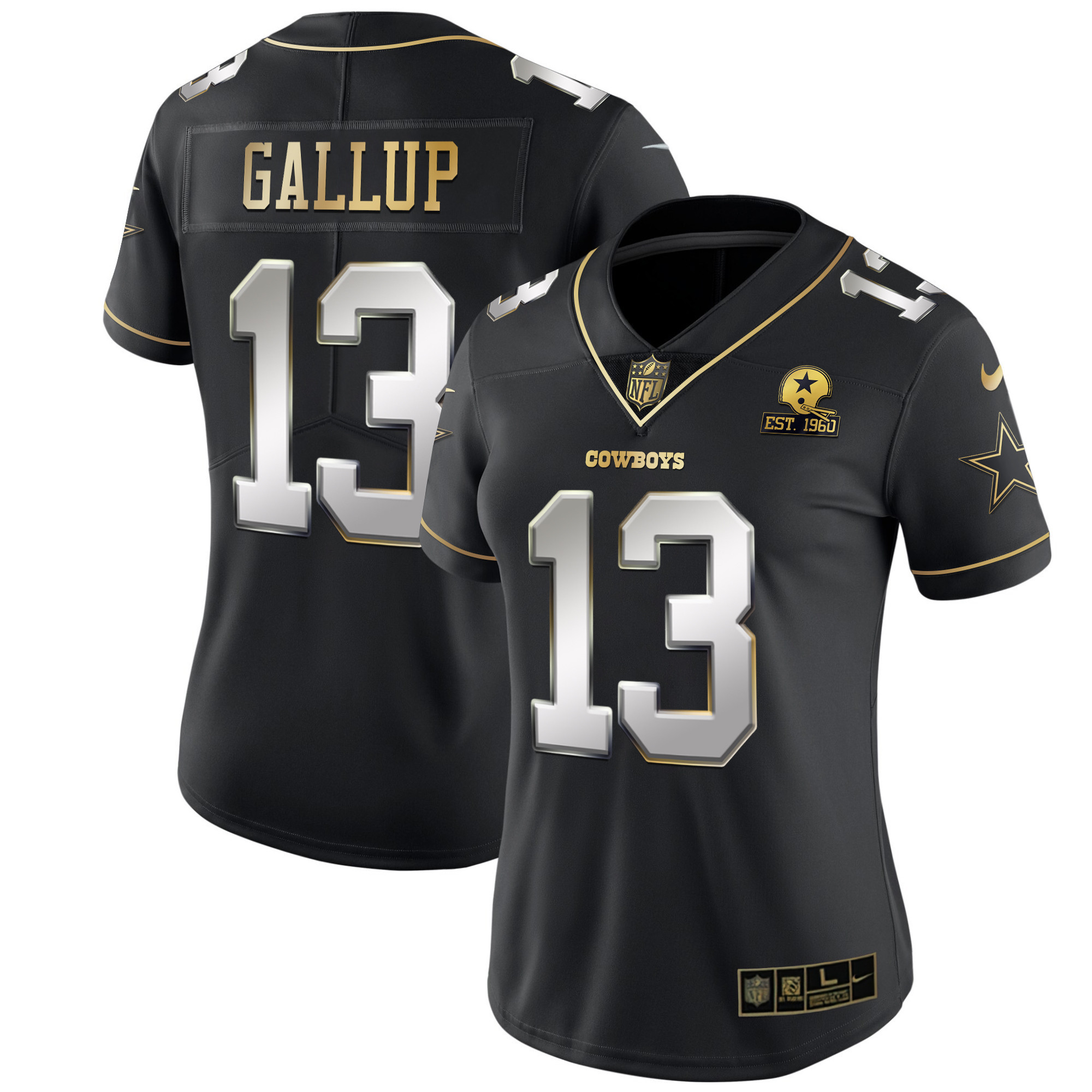 Michael Gallup Women's Dallas Cowboys Black Gold & White Gold - All Stitched Black Limited Jersey - All Stitched