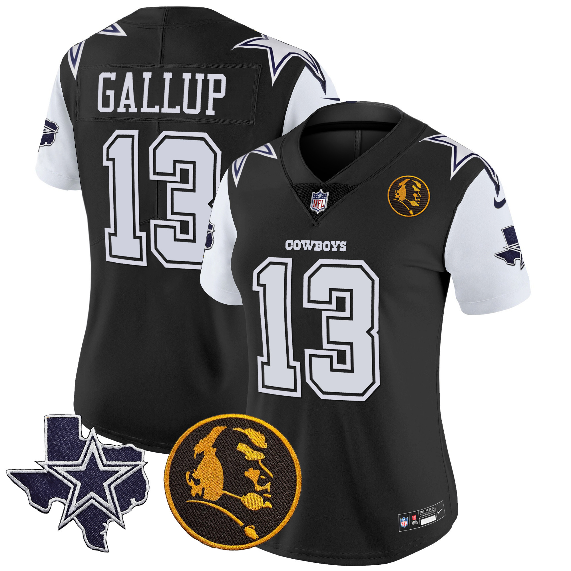 Michael Gallup Women's Dallas Cowboys Texas & John Madden Patch Vapor Black Jersey - All Stitched