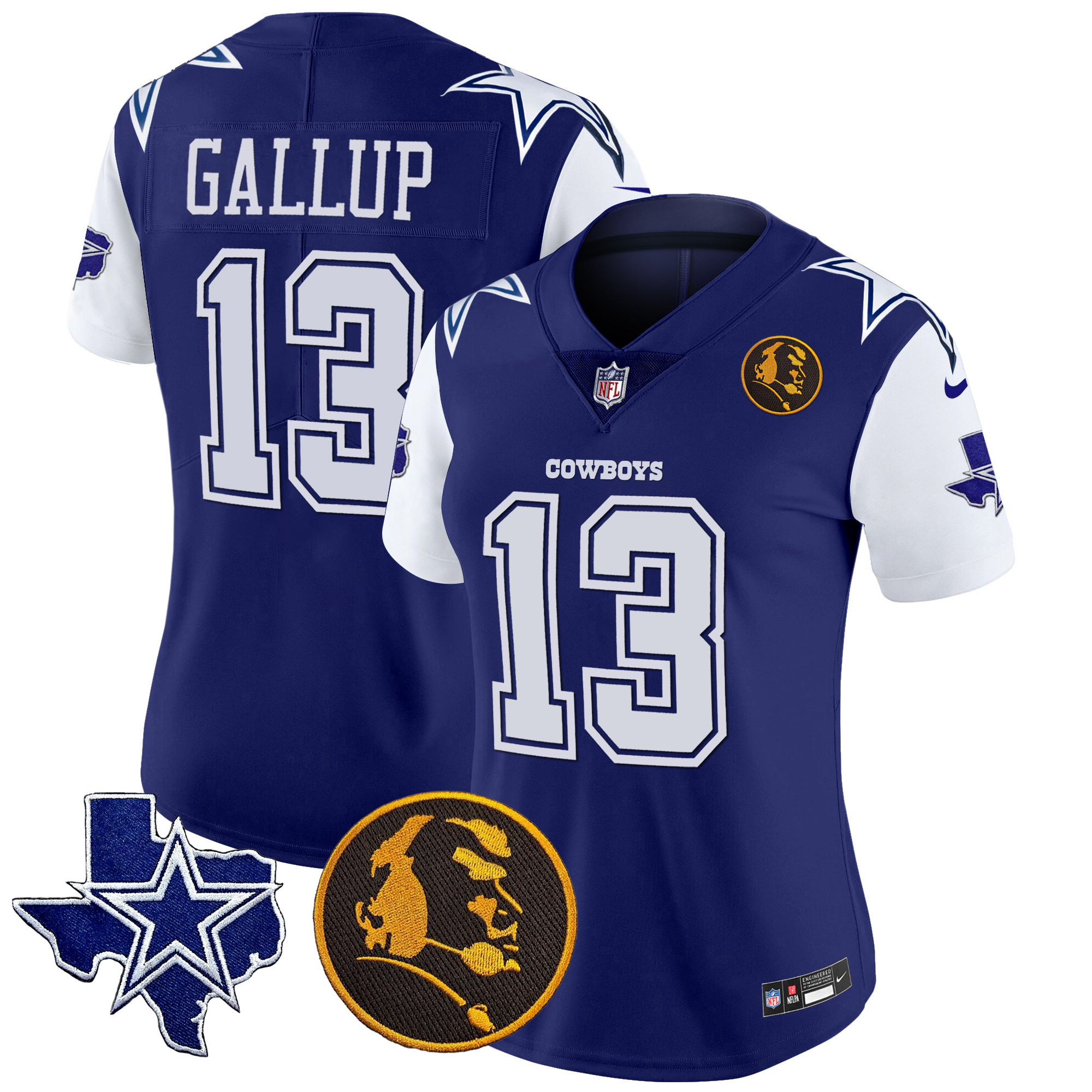 Michael Gallup Women's Dallas Cowboys Texas & John Madden Patch Vapor Royal Jersey - All Stitched