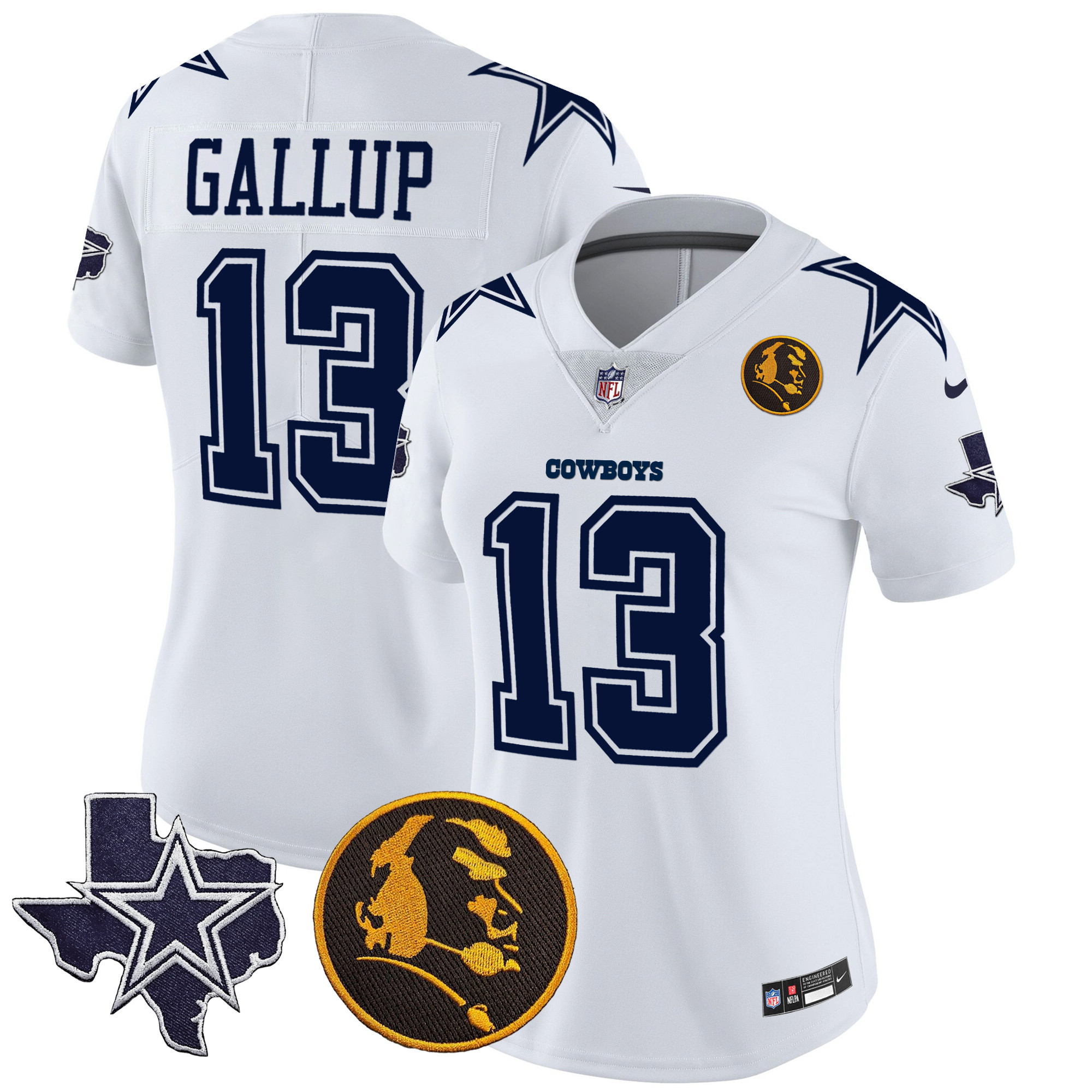 Michael Gallup Women's Dallas Cowboys Texas & John Madden Patch Vapor White Jersey - All Stitched