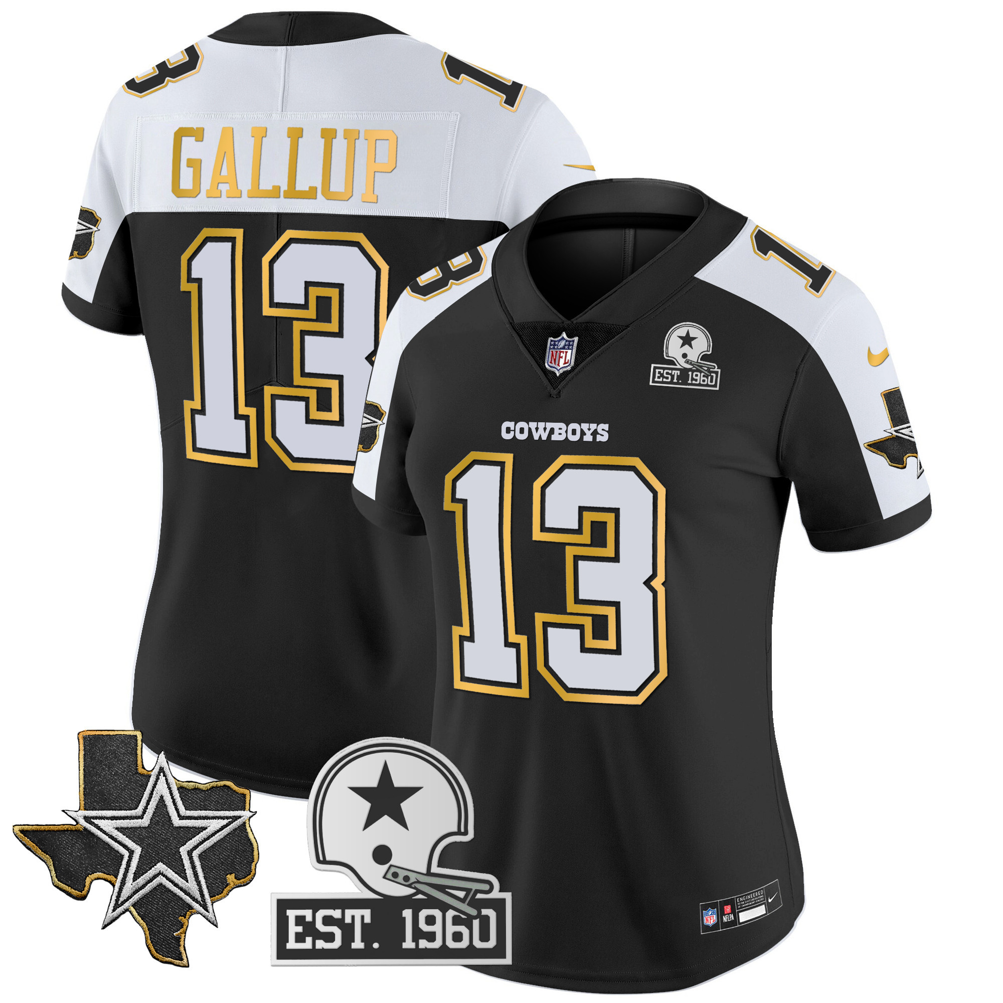 Michael Gallup Women's Dallas Cowboys Texas Patch Gold Trim Vapor Black Alternate Jersey - All Stitched
