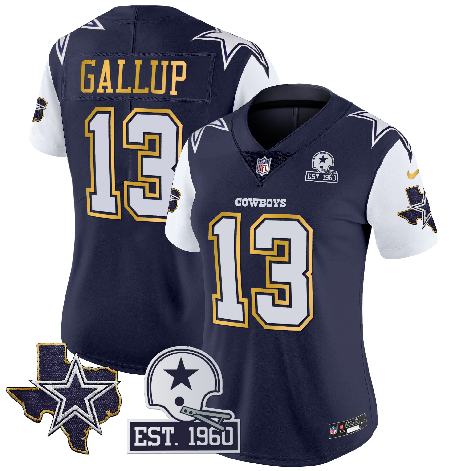 Michael Gallup Women's Dallas Cowboys Texas Patch Gold Trim Vapor Navy Jersey - All Stitched