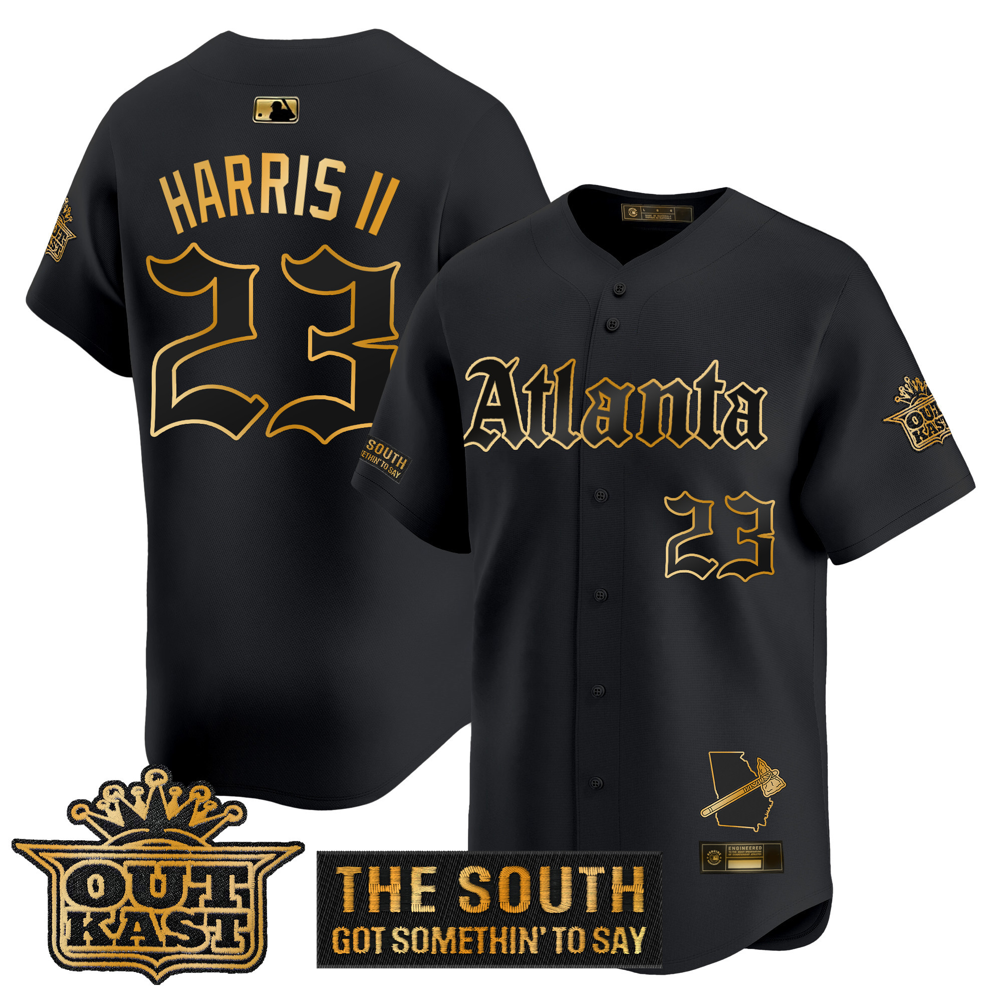 Michael Harris II Men's Atlanta Braves 'Gothic South x Outkast Edition' Gold Vapor Premier Limited Black Gold Jersey - All Stitched