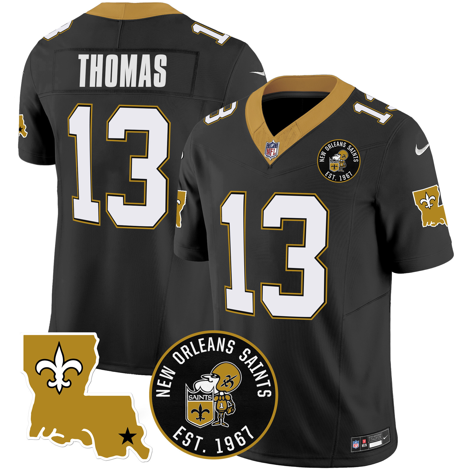Michael Thomas Men's New Orleans Saints EST. 1967 Patch Vapor Black Jersey - All Stitched