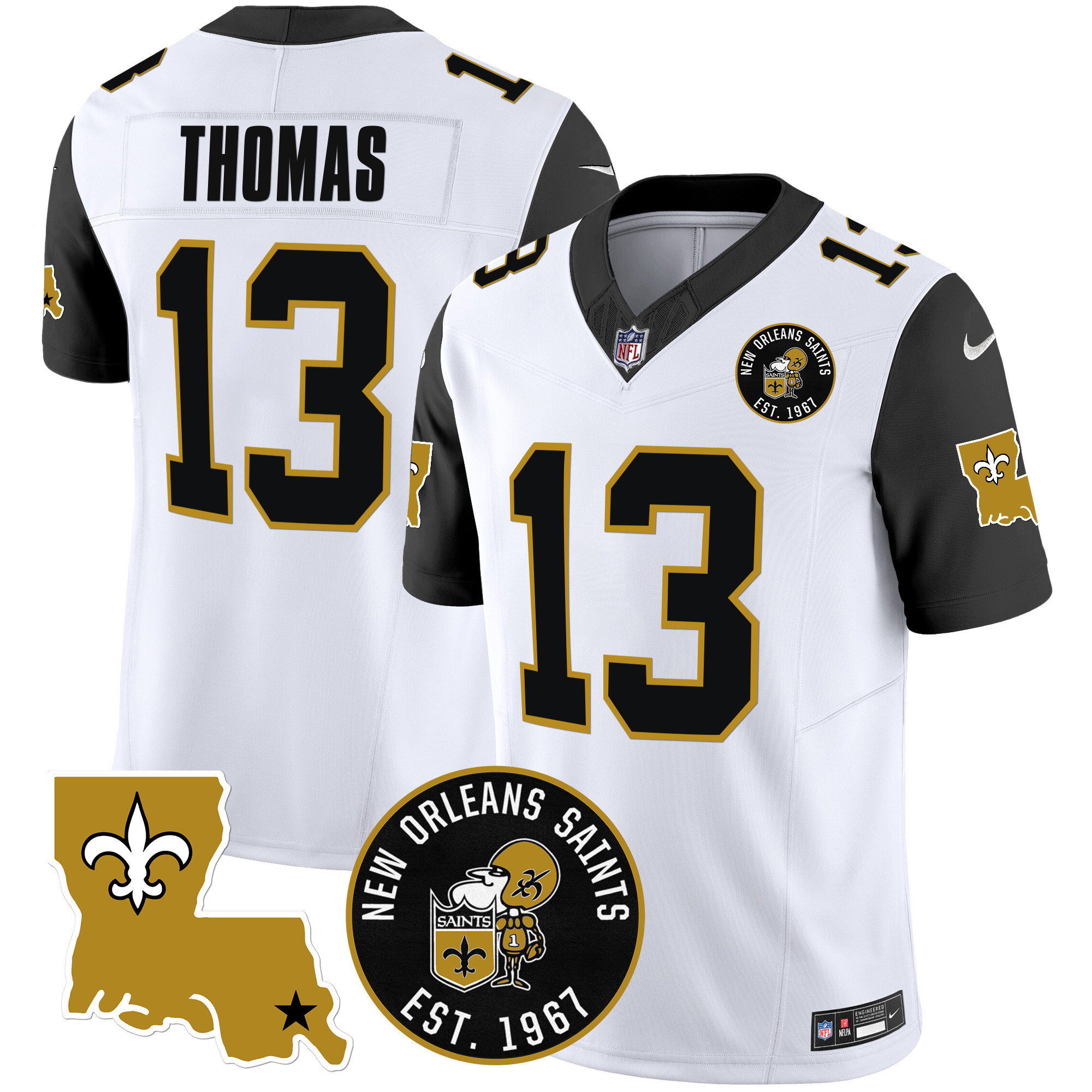 Michael Thomas Men's New Orleans Saints EST. 1967 Patch Vapor Black Sleeves Jersey - All Stitched