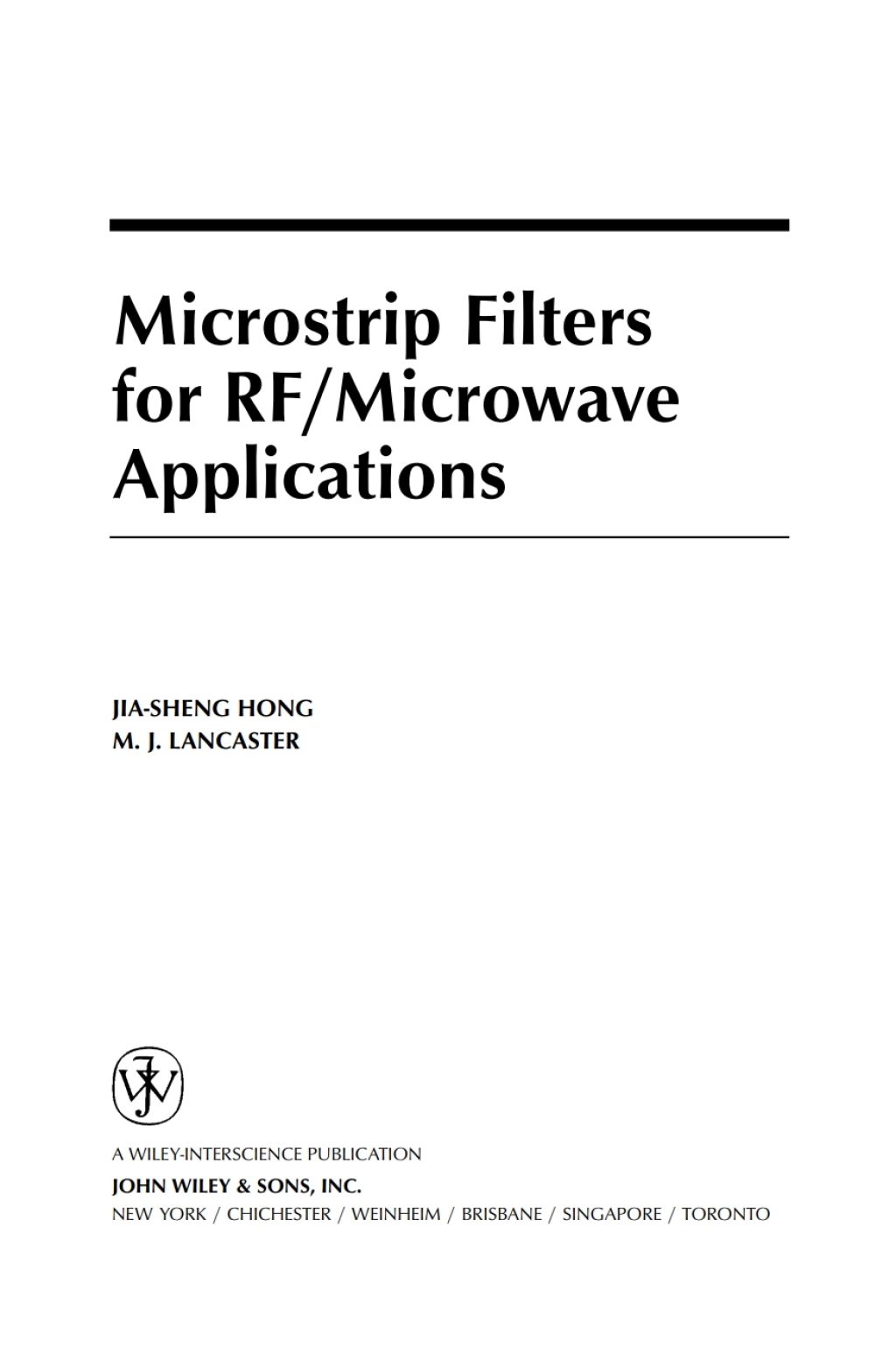 Microstrip Filters for RF / Microwave Applications 1st Edition â€“ PDF/EPUB Version Downloadable