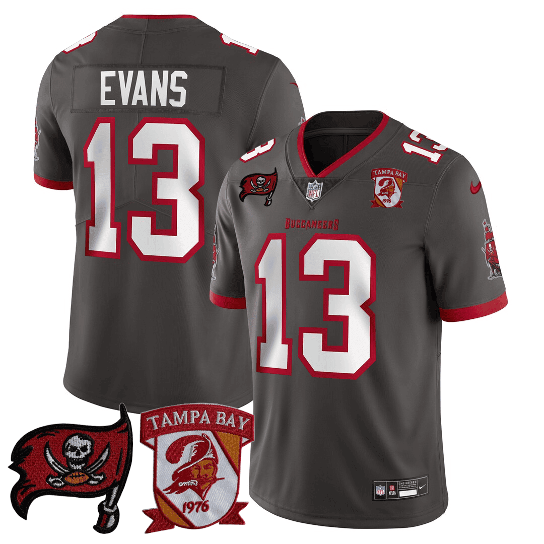 Mike Evans Men’s Tampa Bay Buccaneers Logo Patch Pewter Jersey - All Stitched