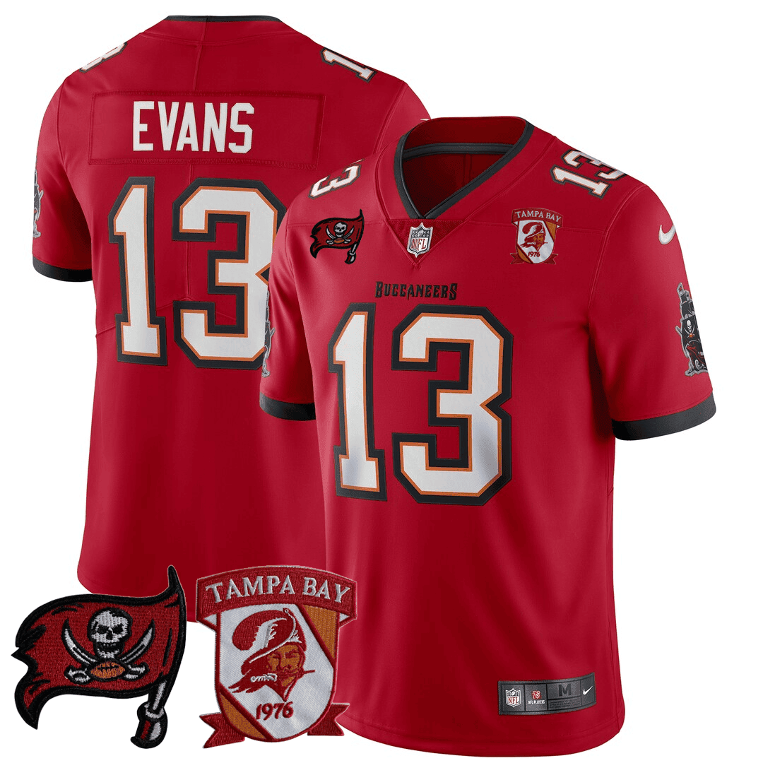 Mike Evans Men’s Tampa Bay Buccaneers Logo Patch Red Jersey - All Stitched