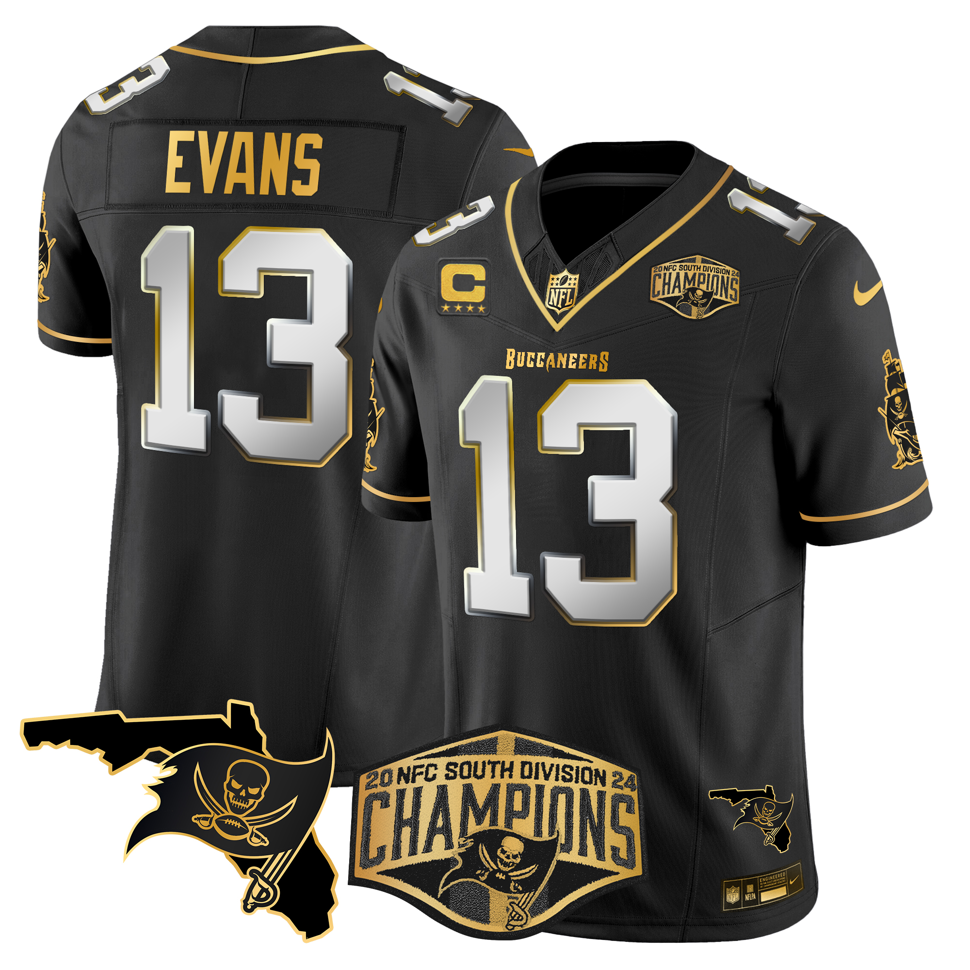 Mike Evans Men's Tampa Bay Buccaneers 2024 NFC South Division Champions Patch Gold Vapor Limited Black Limited Jersey - All Stitched