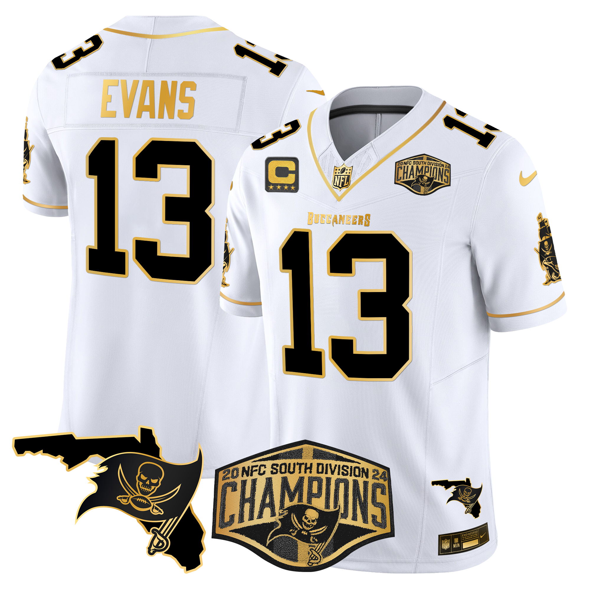 Mike Evans Men's Tampa Bay Buccaneers 2024 NFC South Division Champions Patch Gold Vapor Limited White Gold Jersey - All Stitched