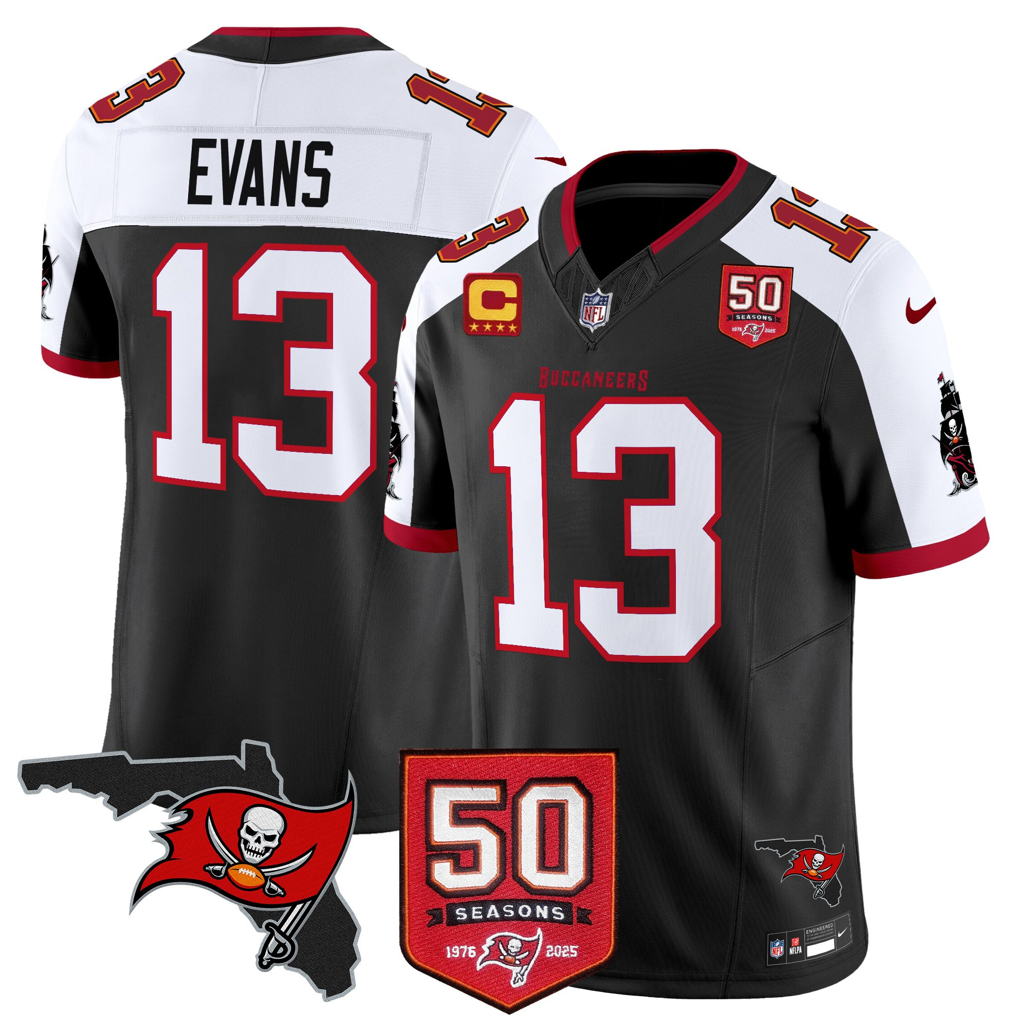 Mike Evans Men's Tampa Bay Buccaneers 50th Season Patch Vapor Limited Black Alternate Jersey - All Stitched
