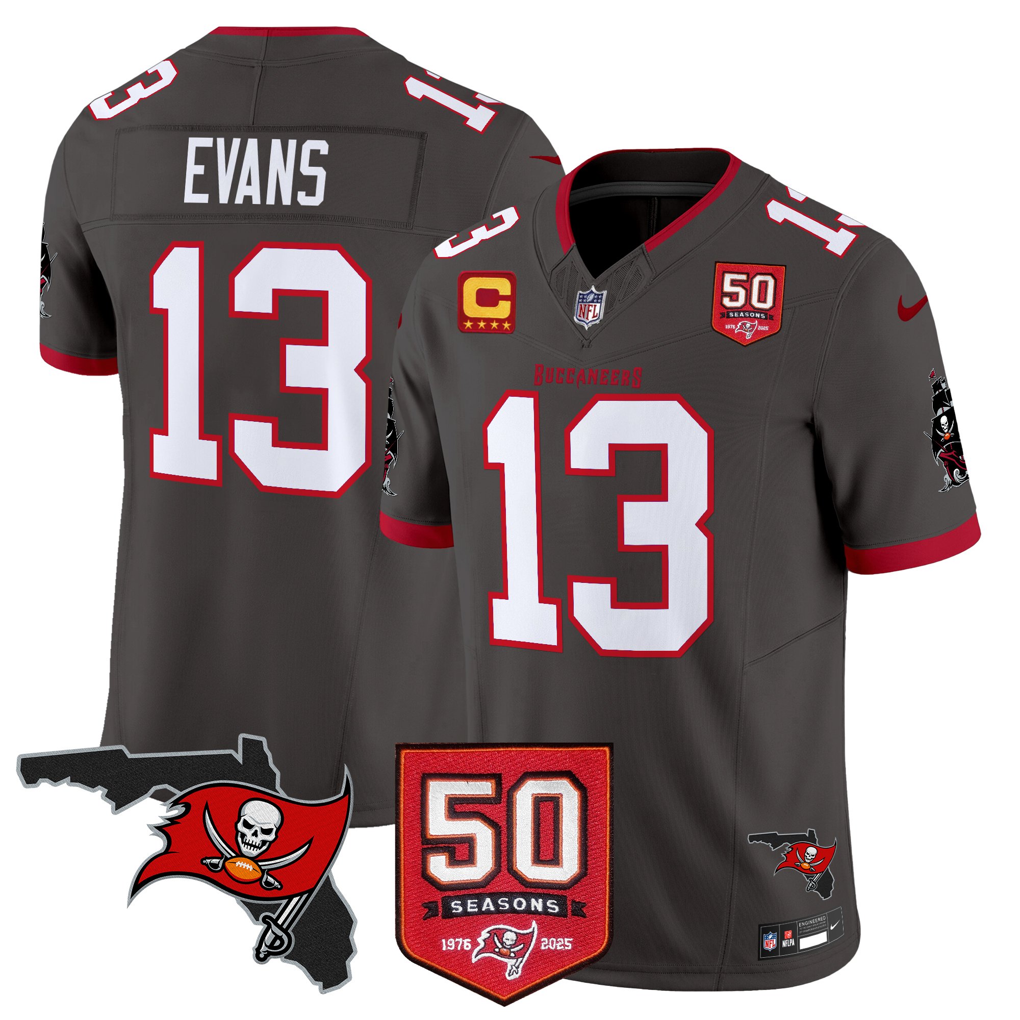 Mike Evans Men's Tampa Bay Buccaneers 50th Season Patch Vapor Limited Pewter Jersey - All Stitched