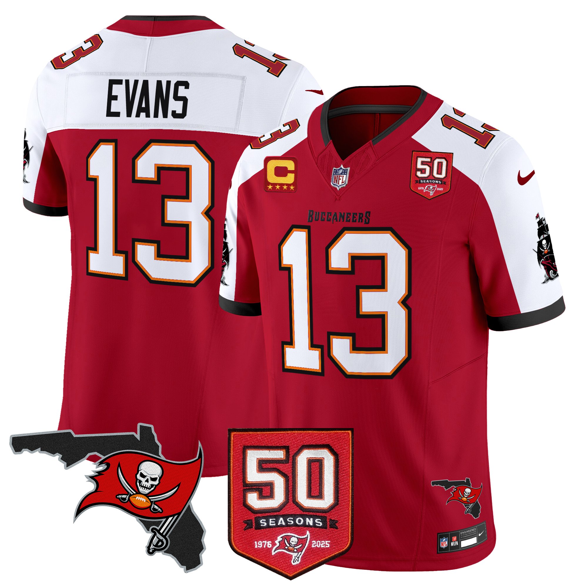 Mike Evans Men's Tampa Bay Buccaneers 50th Season Patch Vapor Limited Red Alternate Jersey - All Stitched
